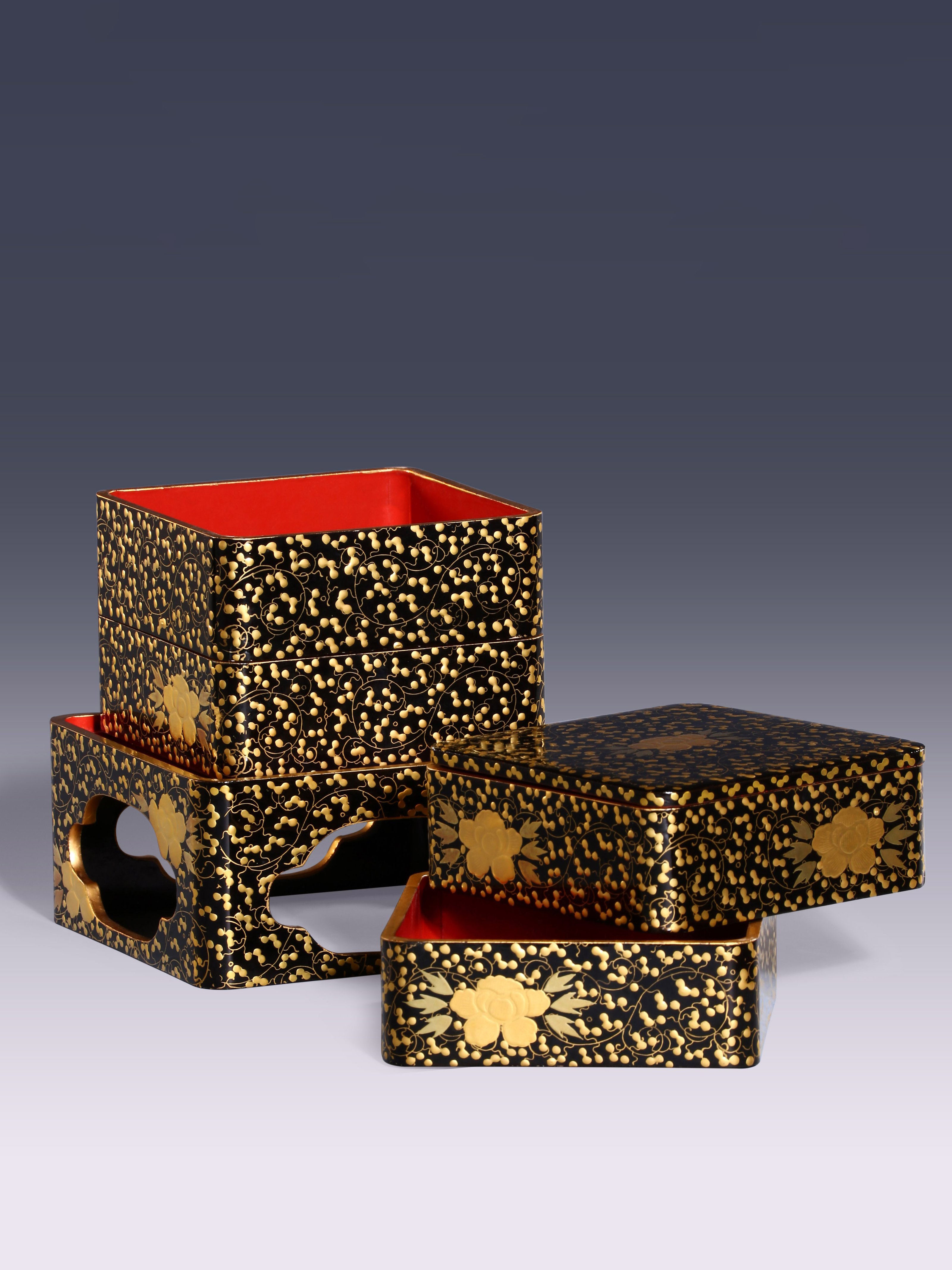 日本金莳绘四重茶盒