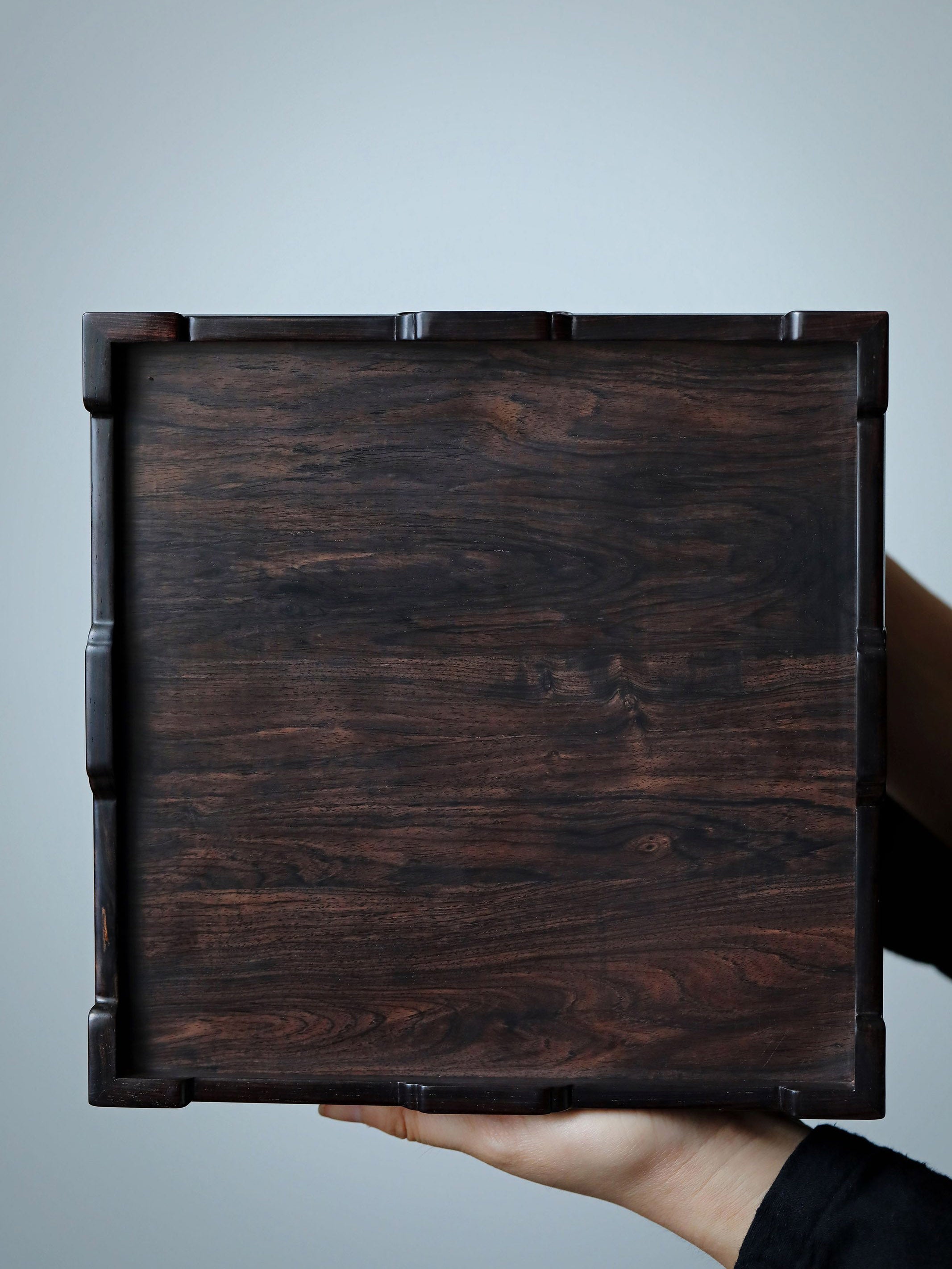 紫光檀祥云卷草纹四角天地盖三层茶盒