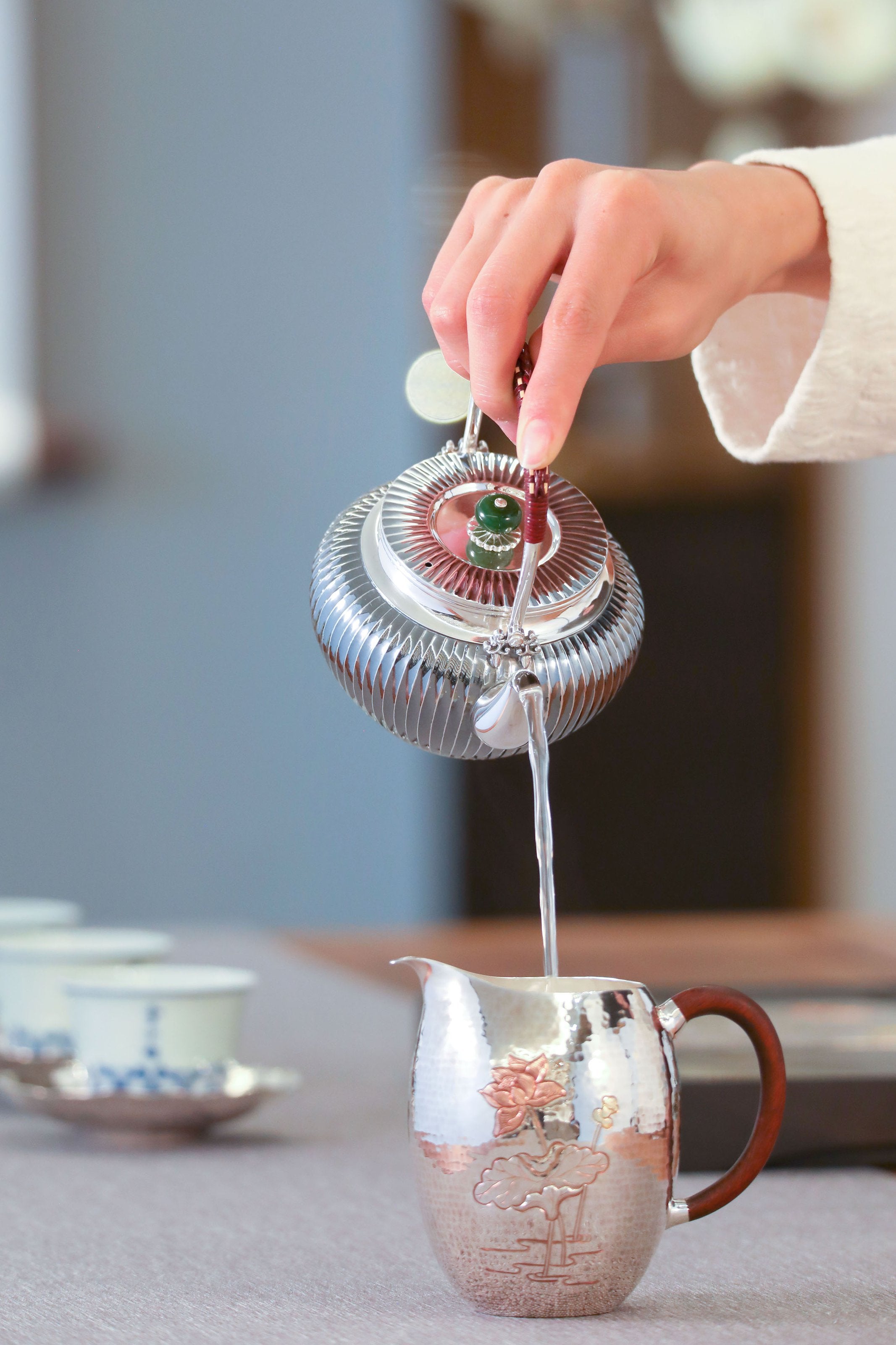 菊花瓣提梁純銀泡壺