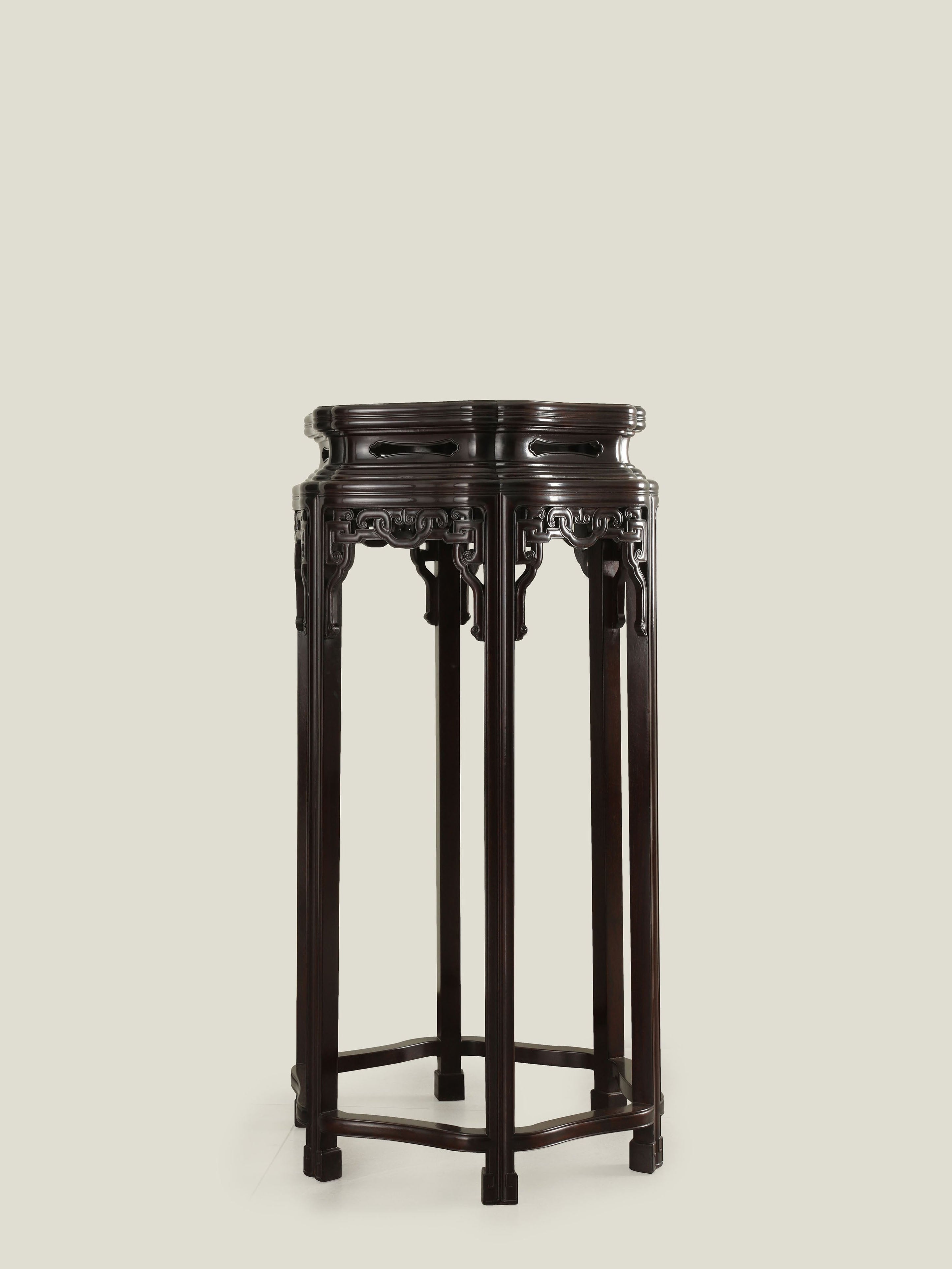 赞比亚紫檀 六角缠枝花几