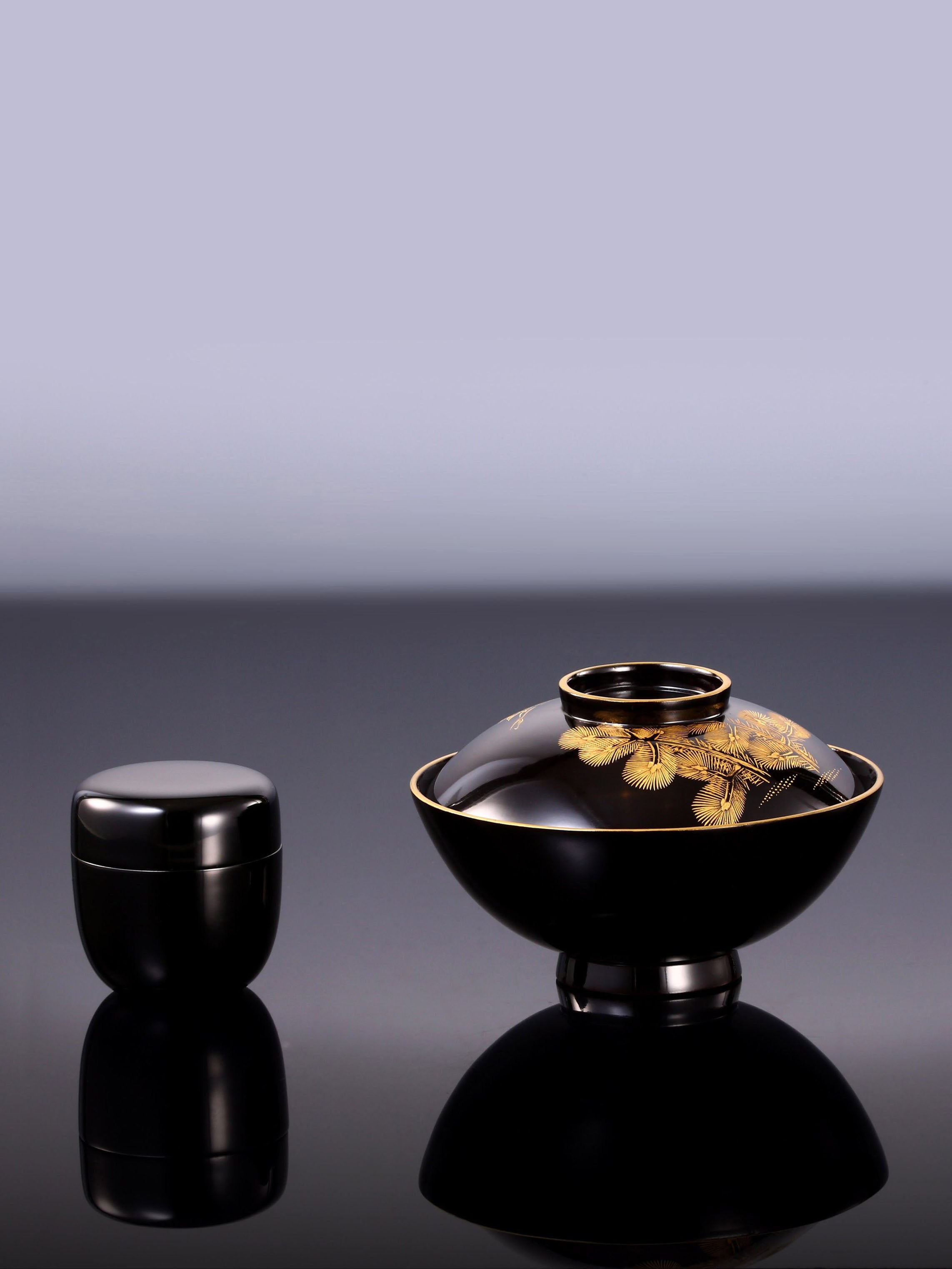 輪島塗沈金蓋碗|大漆茶棗