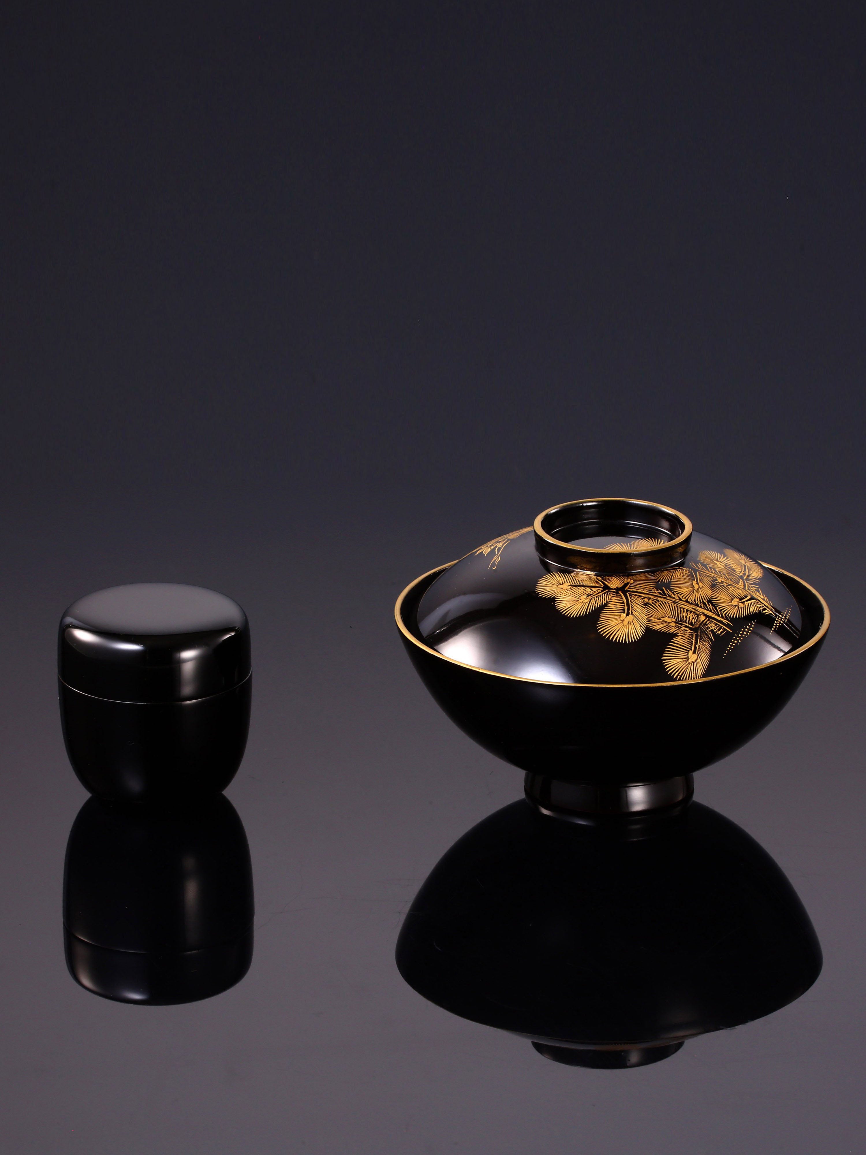 輪島塗沈金蓋碗|大漆茶棗