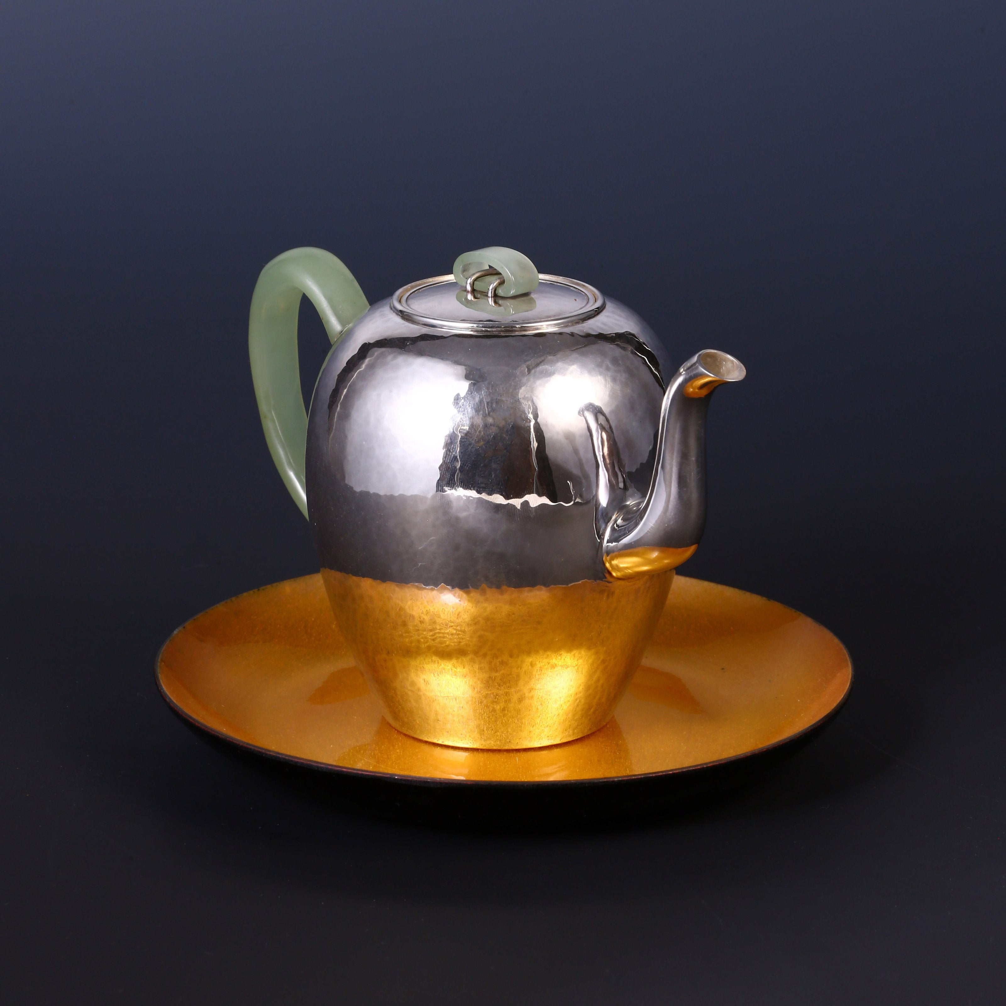 美人肩純銀泡壺七寶托盤