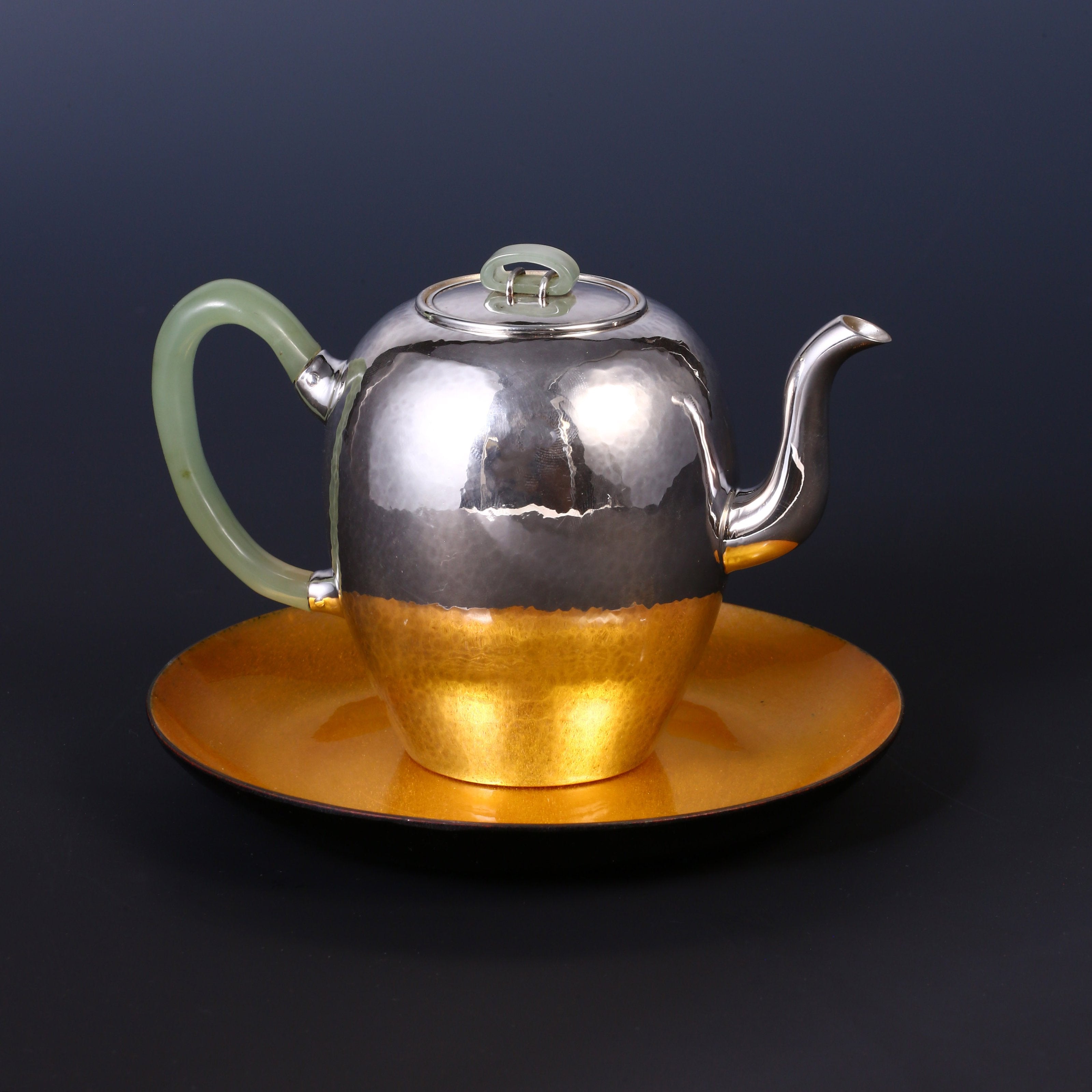 美人肩純銀泡壺七寶托盤