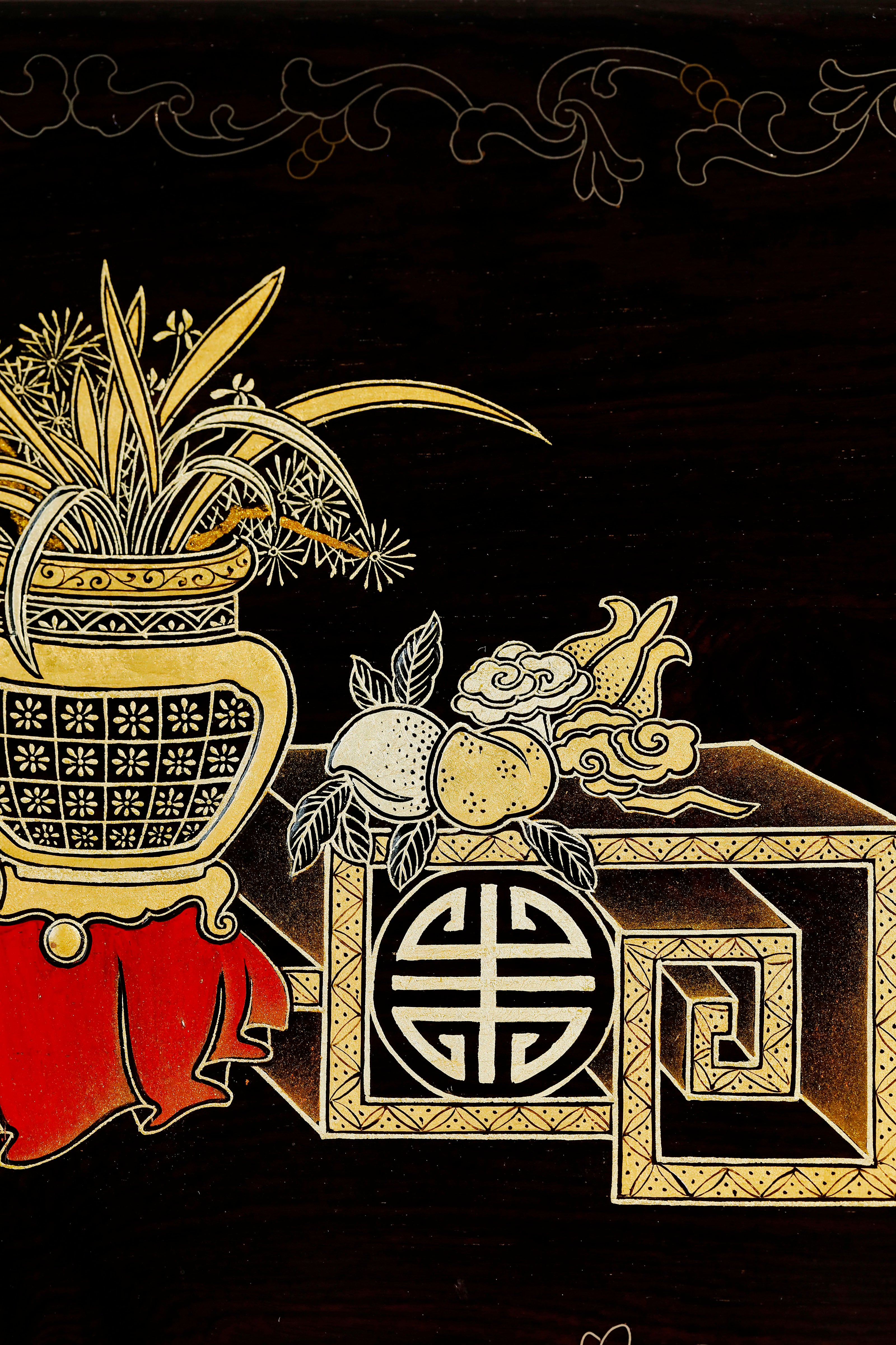 紫光檀鸳鸯戏水/博古图描金盒