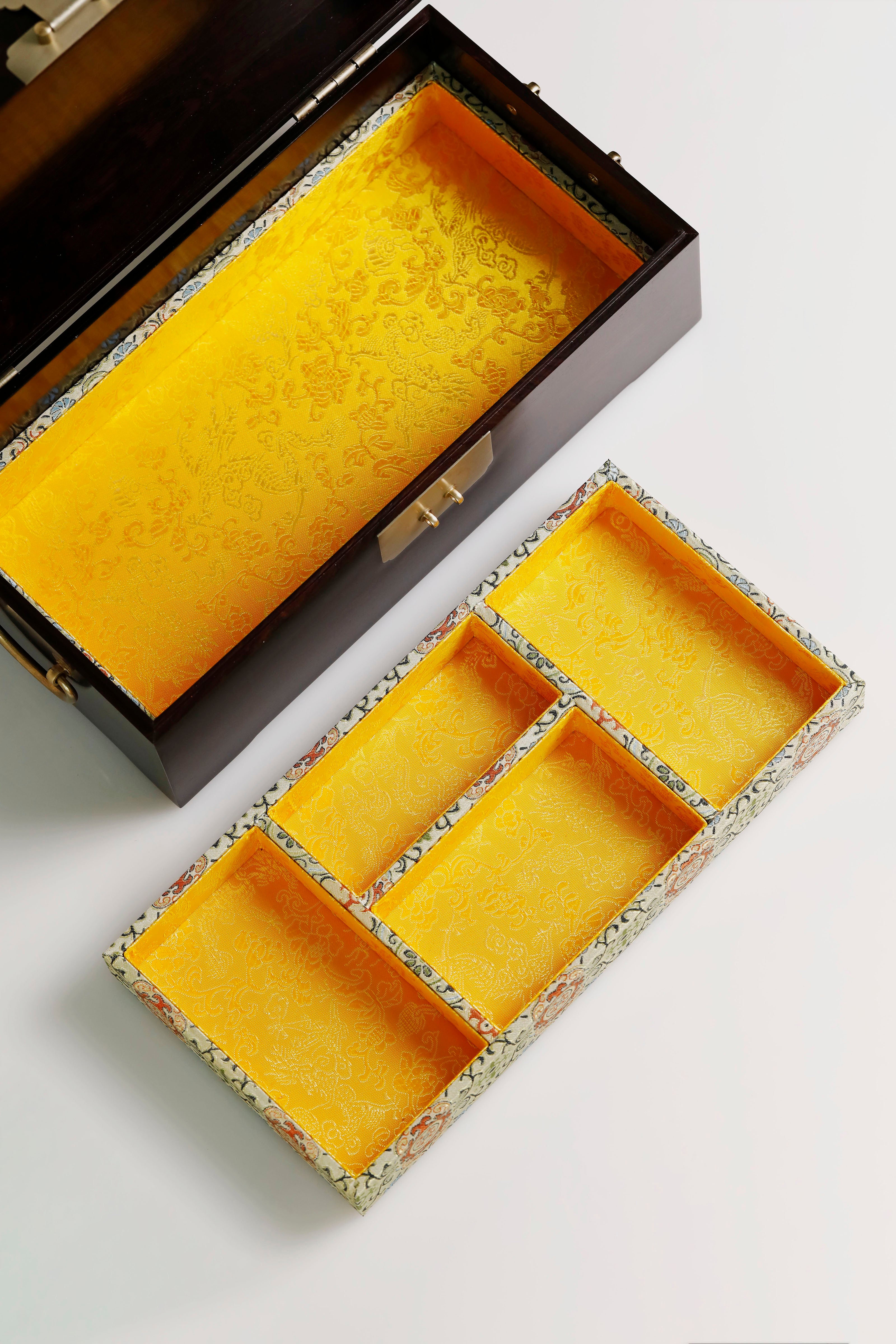 紫光檀鸳鸯戏水/博古图描金盒