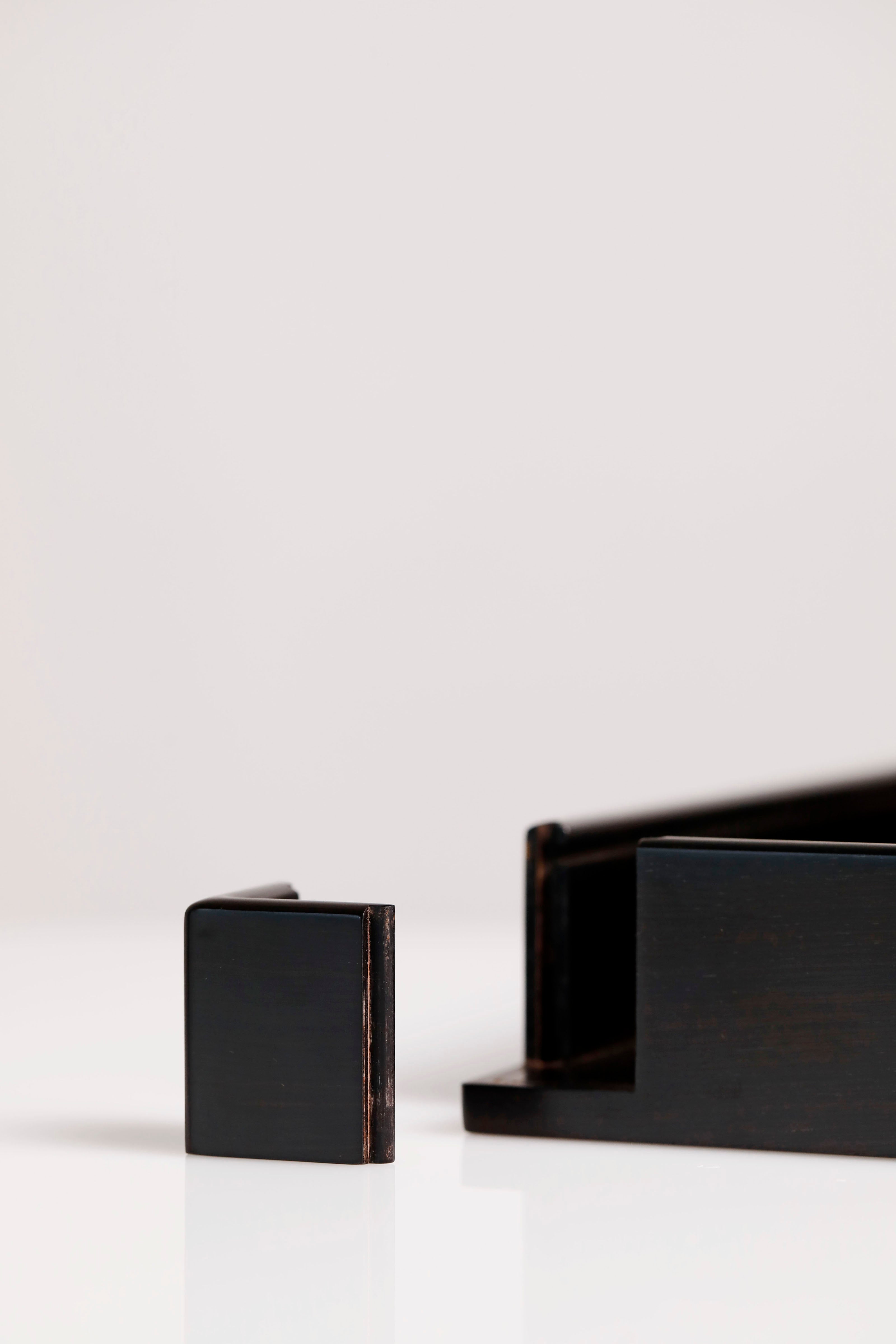 紫光檀观潮图描金抽拉茶盒