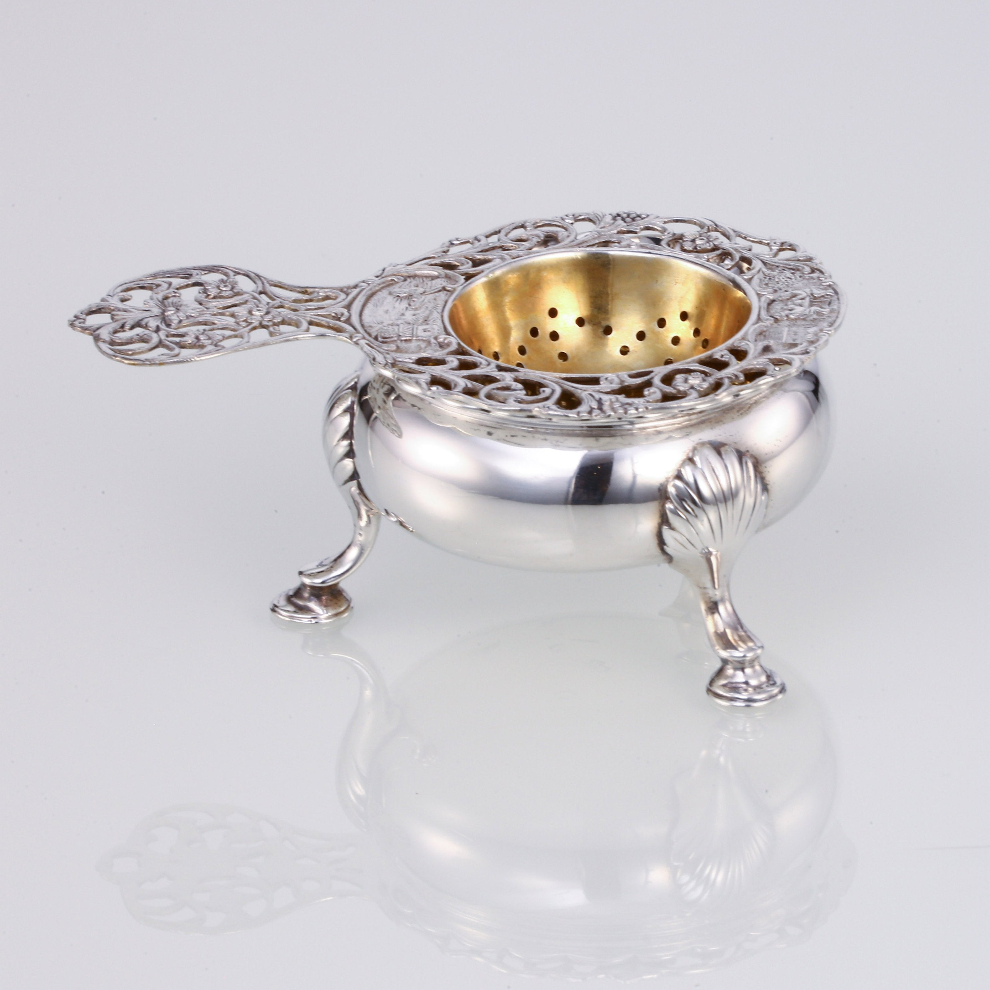 欧洲古董纯银玫瑰花茶滤一套