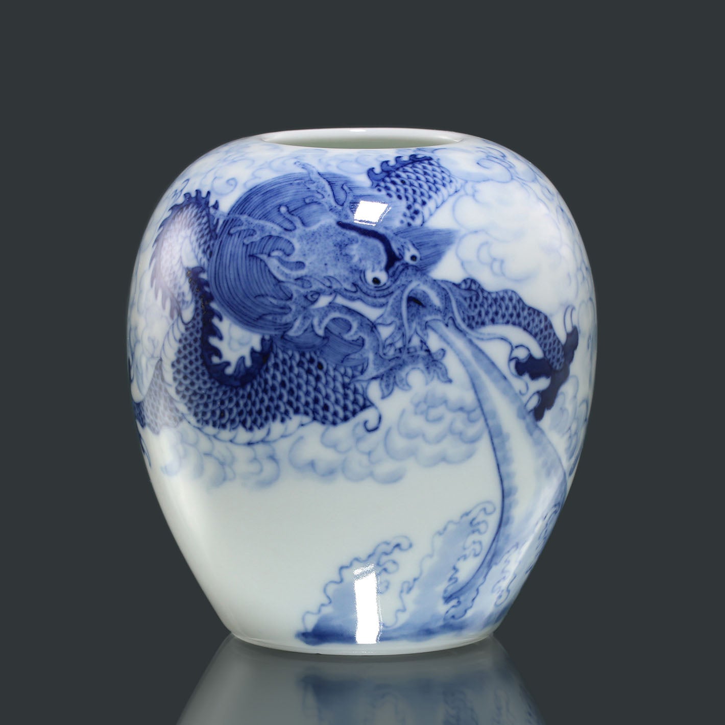 Blue and White Dragon Water Pot/Seal Box/ink disc