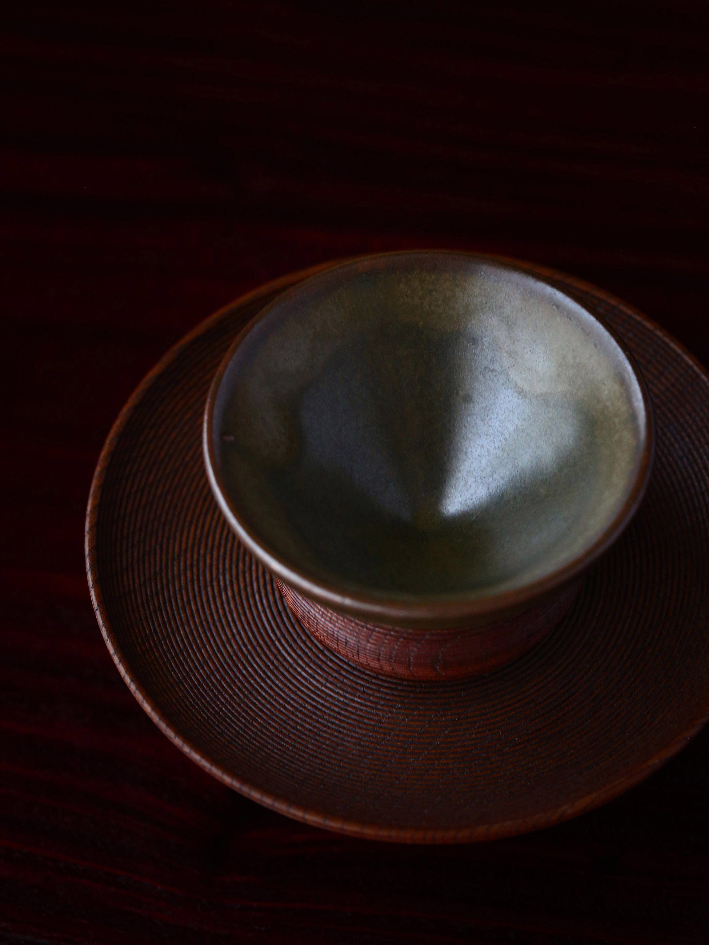 日本明治茶葉末斗笠(尖底)盞、盞托