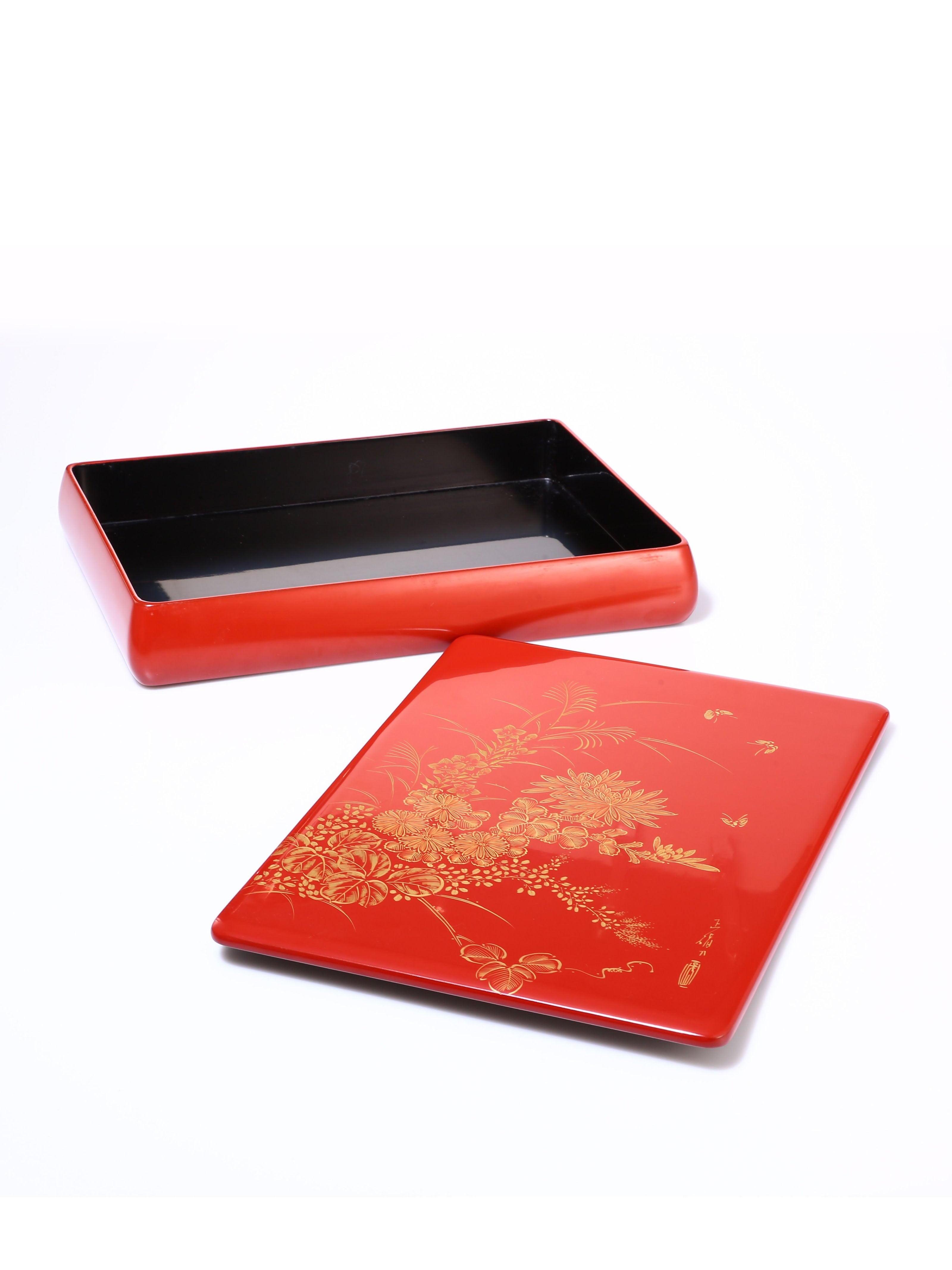 日本轮岛涂沈金花草文盒