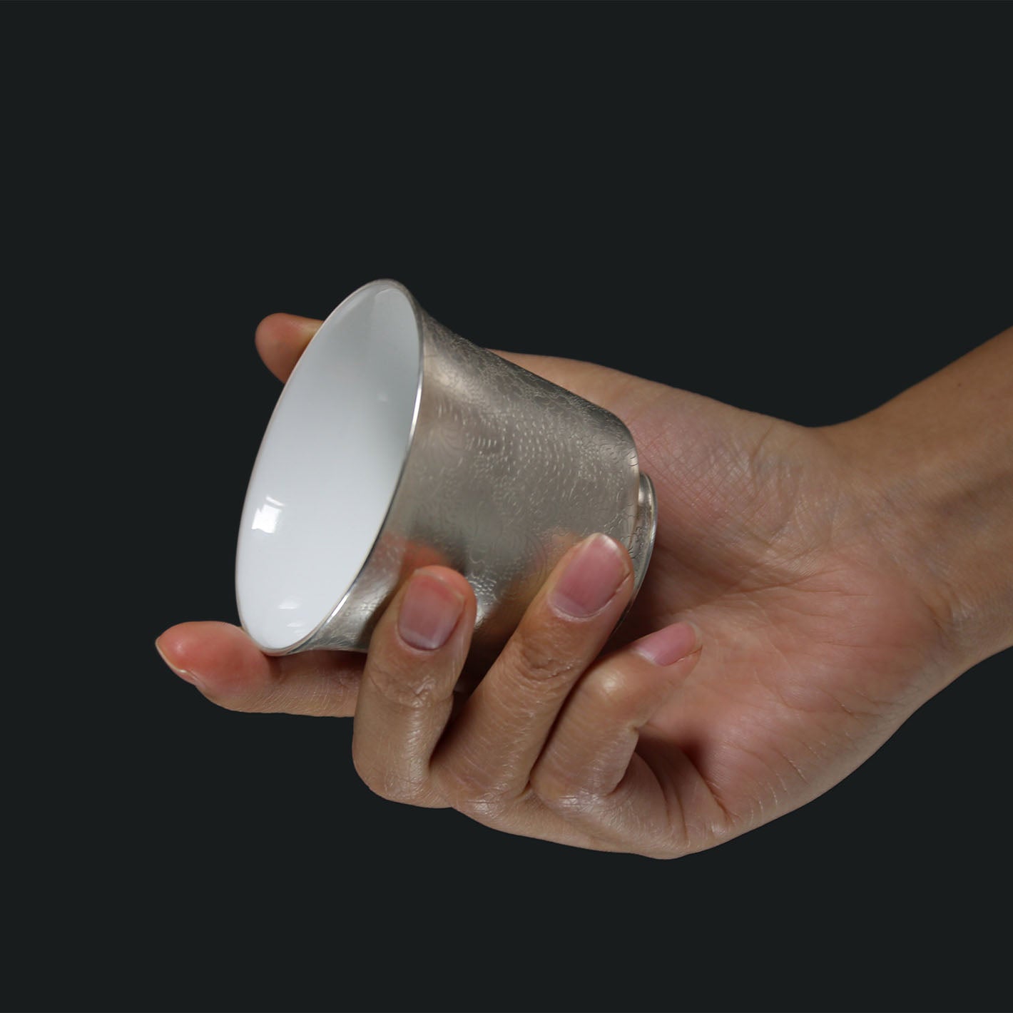 Hand-Carved Full-Flower Silver-Decorated Lidded Bowl / Cup