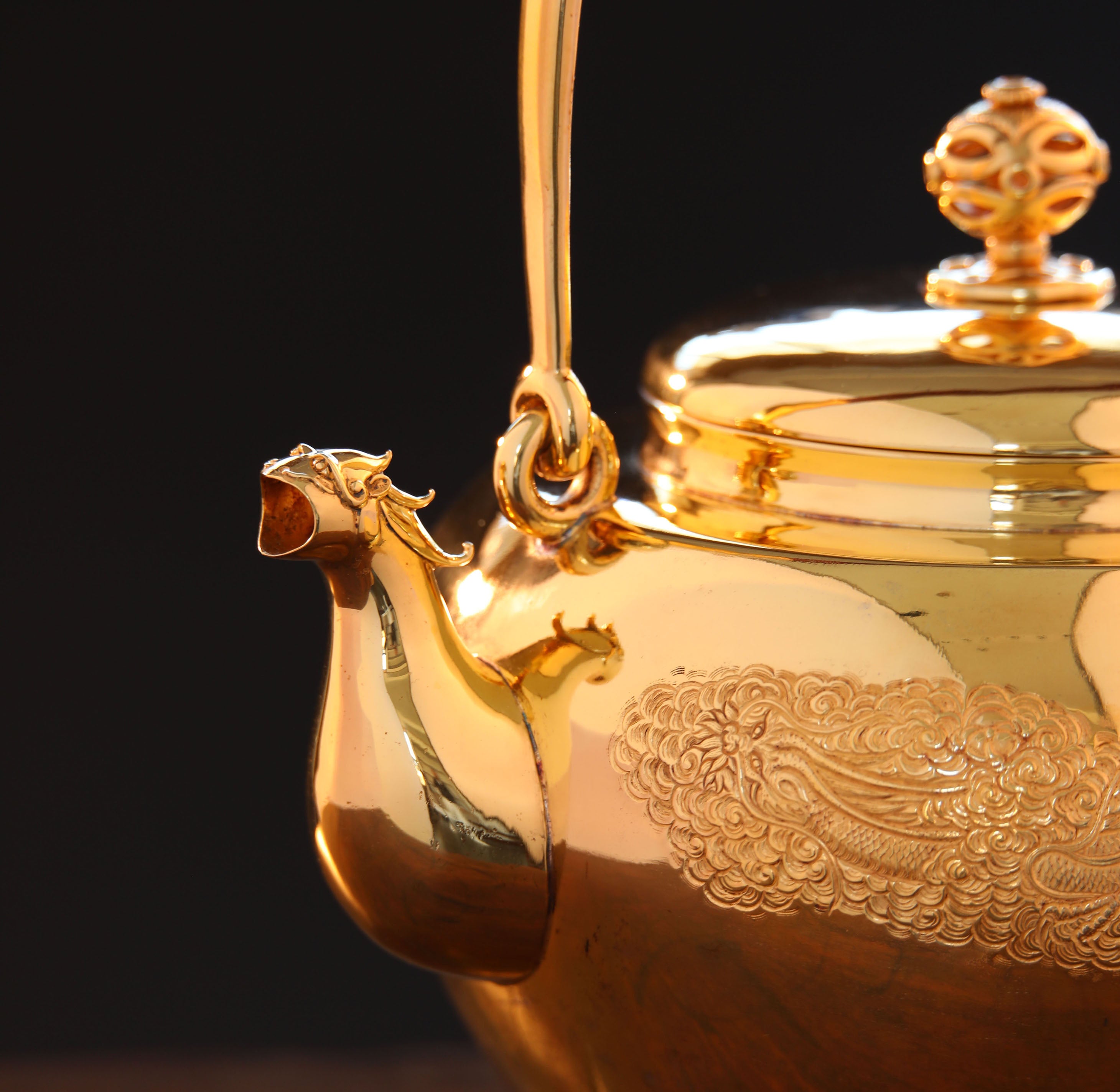 獸口雲龍純銀鍍金壺