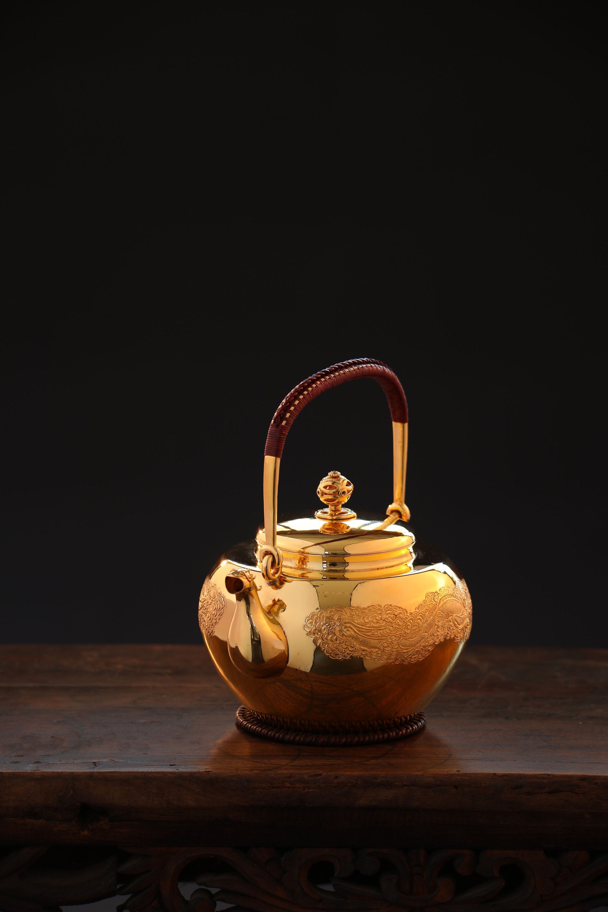 獸口雲龍純銀鍍金壺