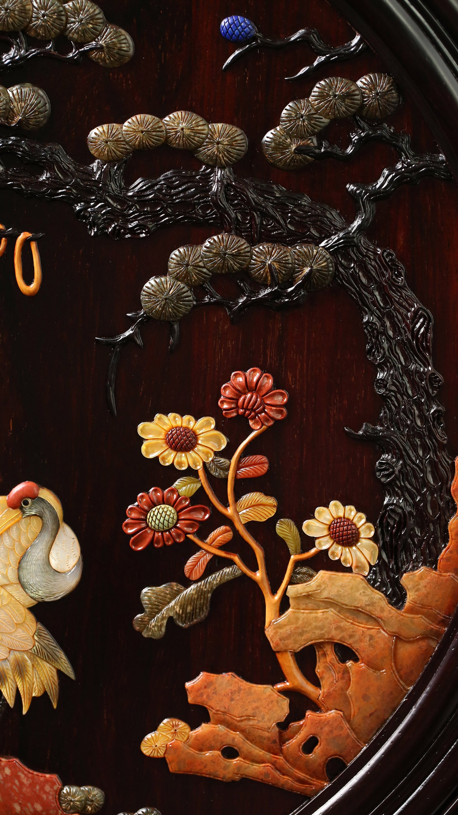 大葉紫檀百寶嵌松鶴延年圓形插屏