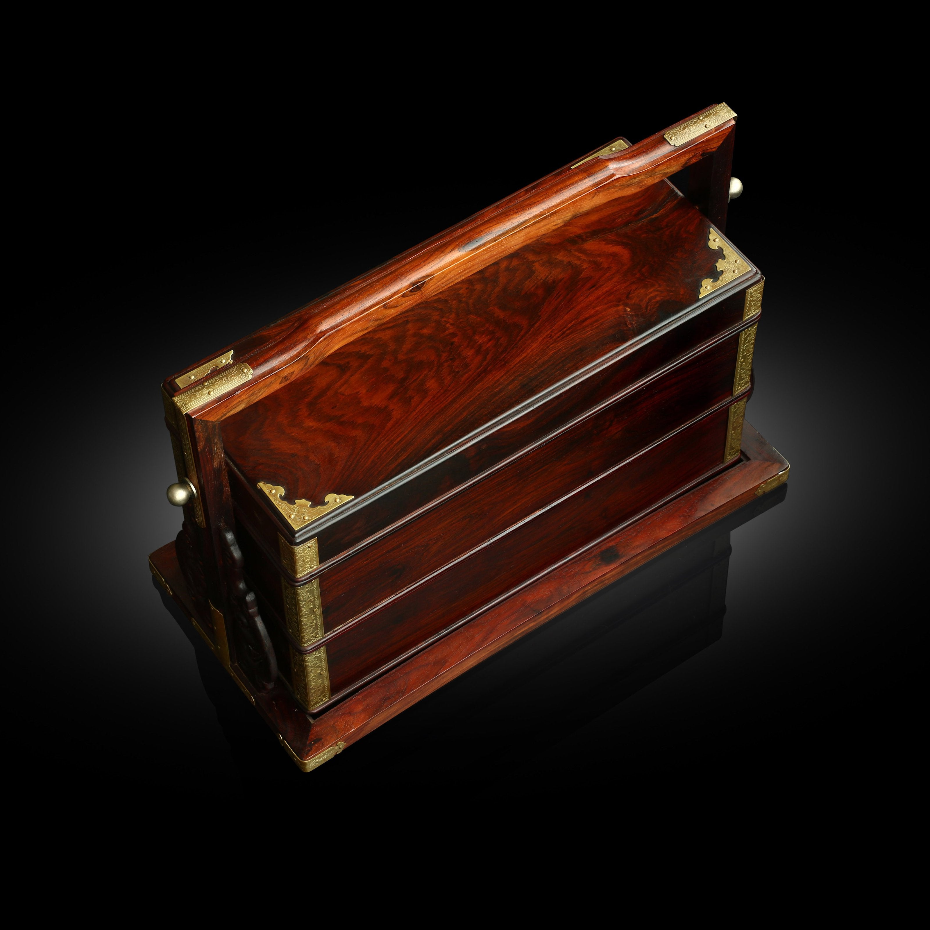 大红酸枝螭龙柱双层提盒