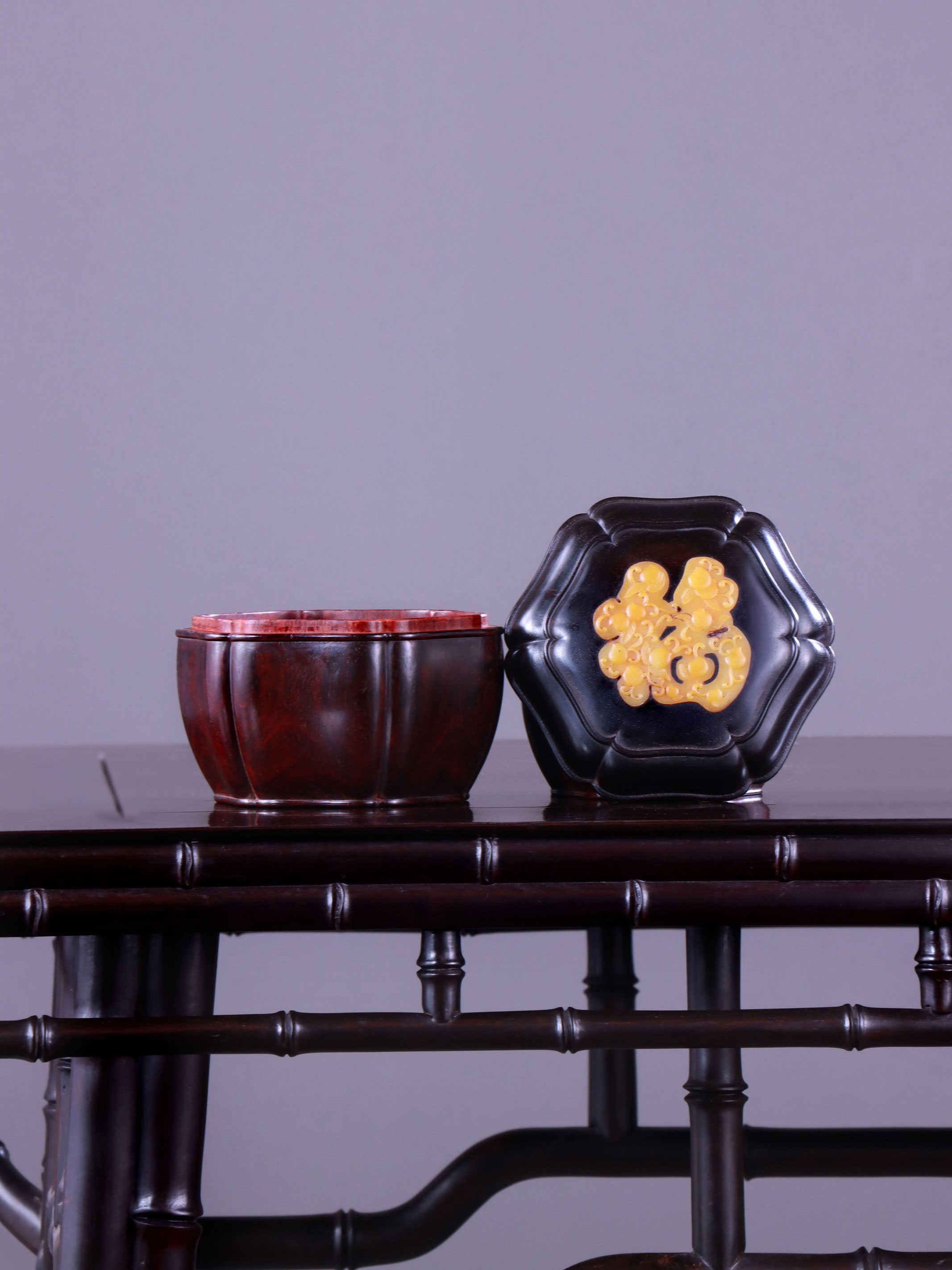 添福小叶紫檀葵口茶仓