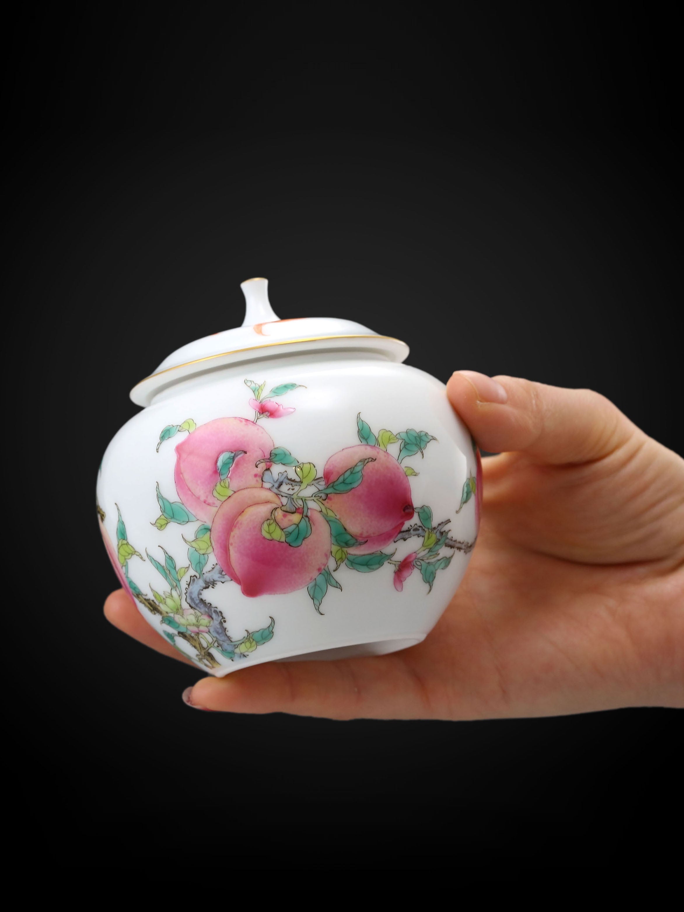 粉彩金花壽桃茶倉/公道杯/雞心杯