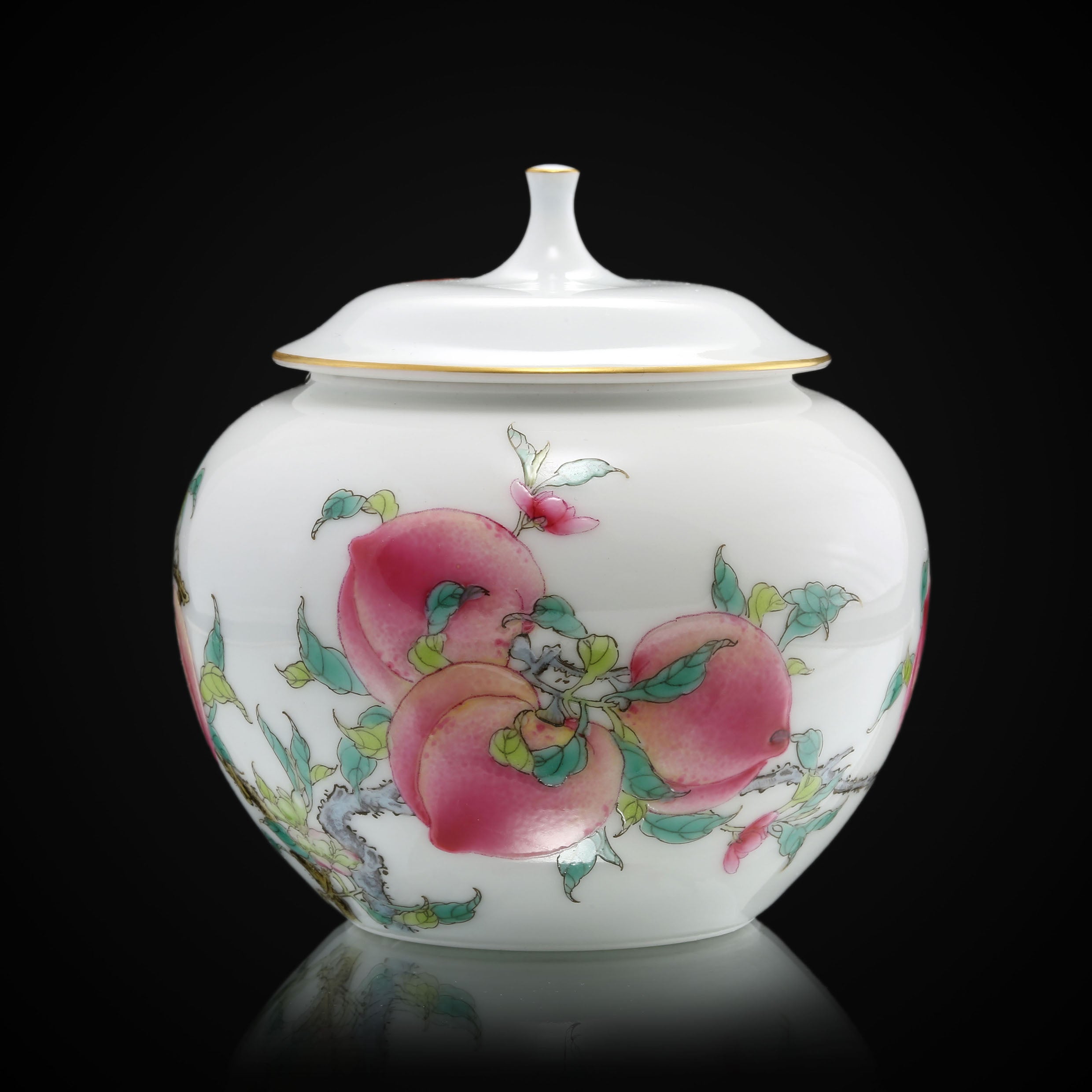 粉彩金花壽桃茶倉/公道杯/雞心杯