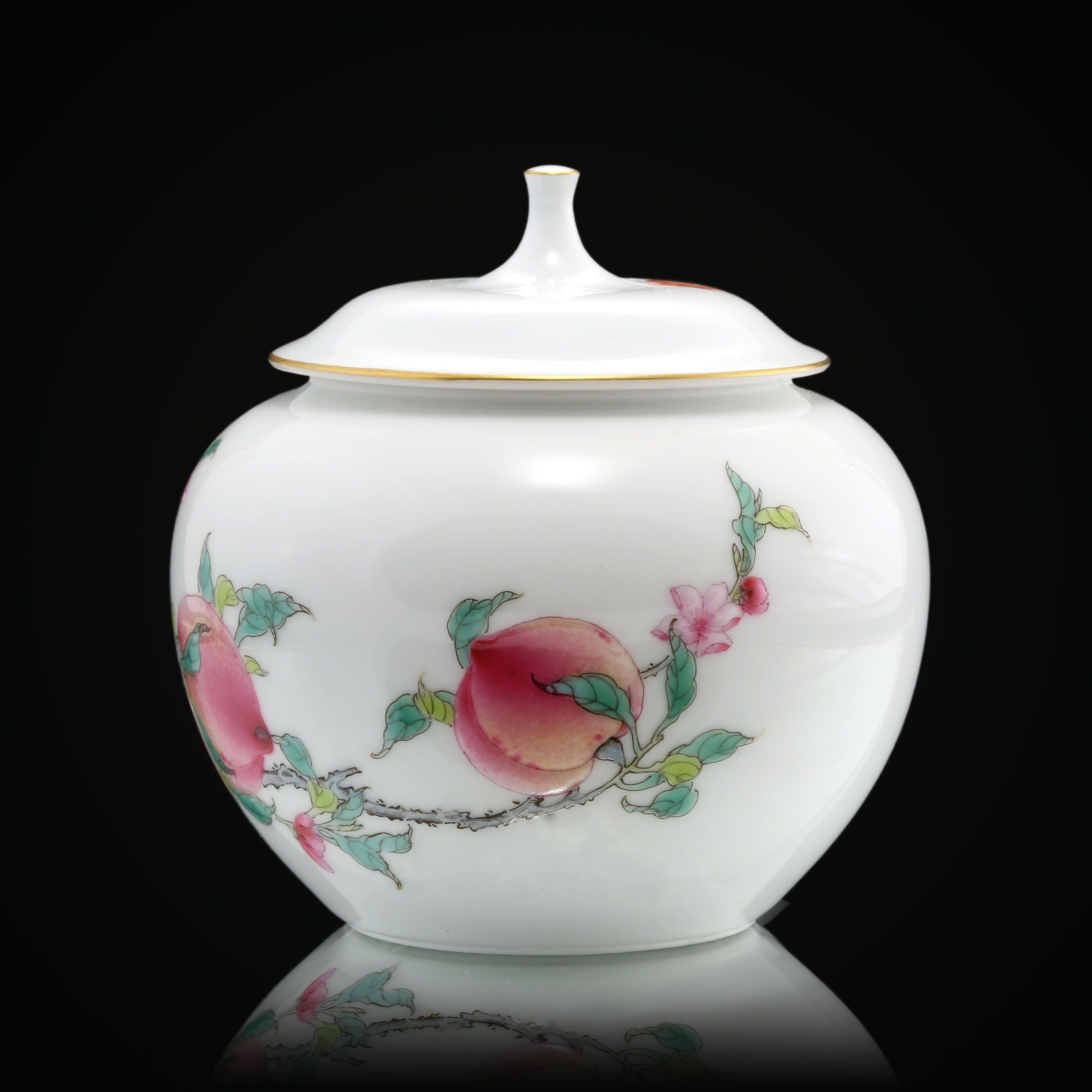 粉彩金花壽桃茶倉/公道杯/雞心杯