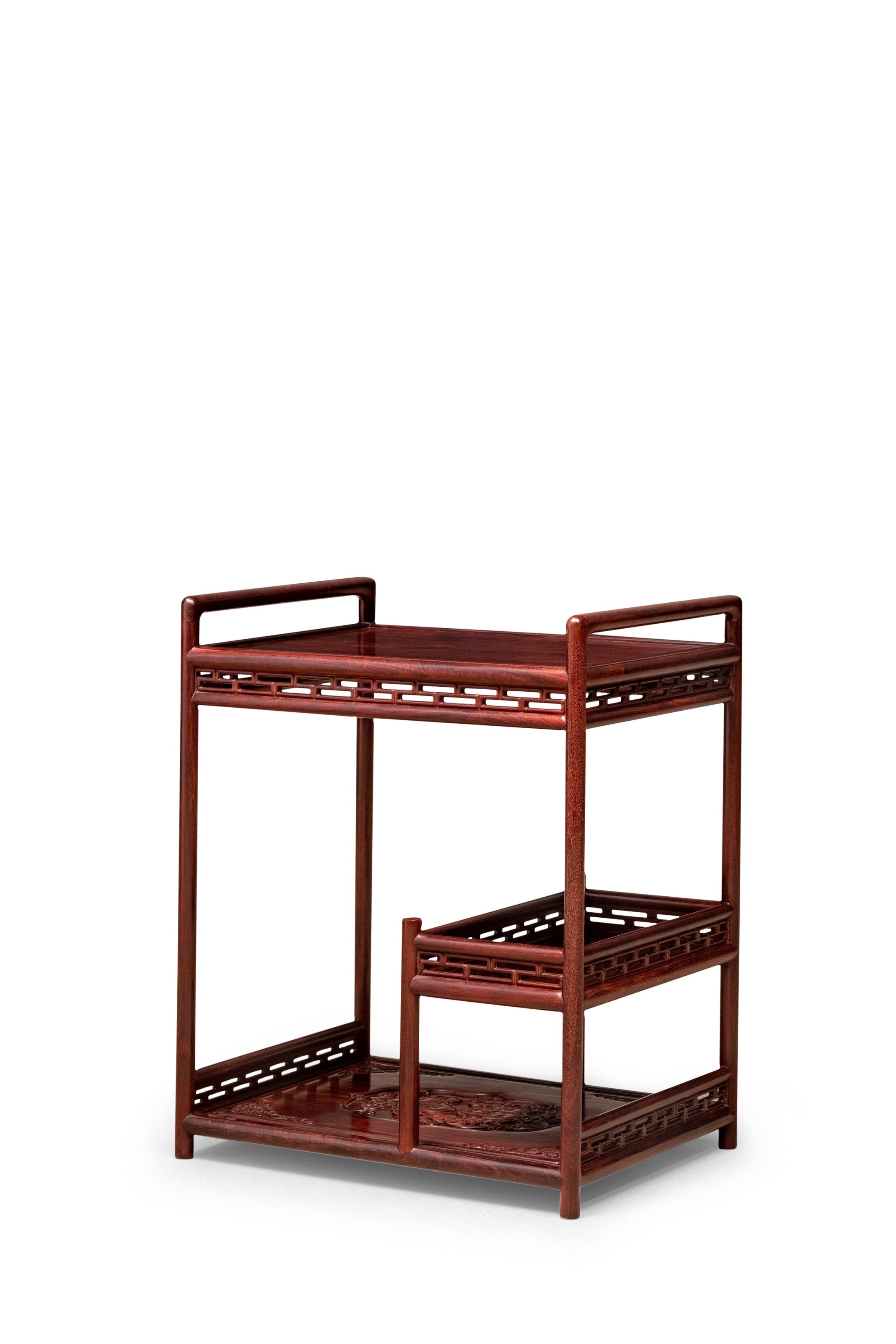 Zambian rosewood tea stand with five auspicious patterns