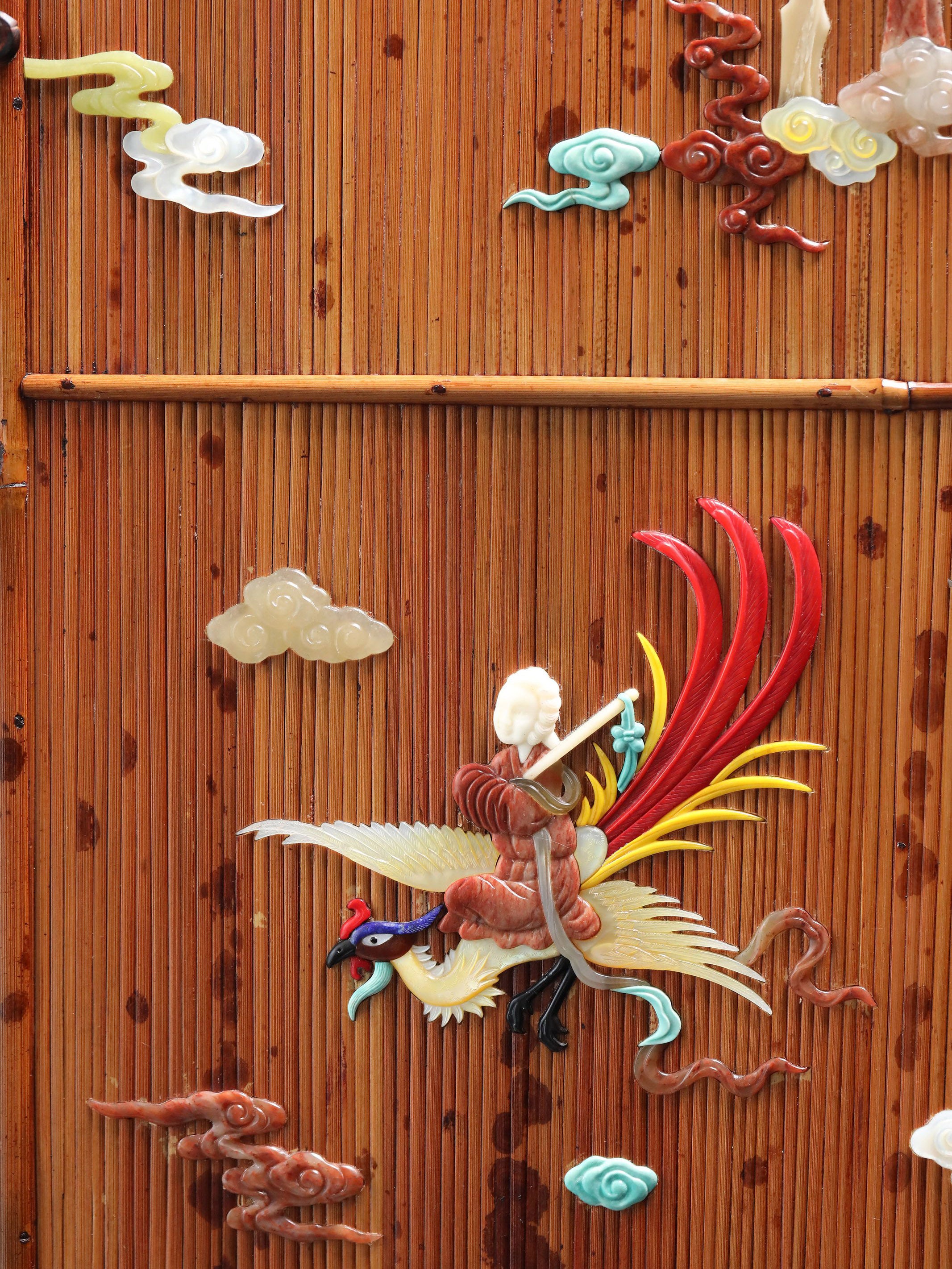 湘妃竹百寶嵌仙人騎鳳茶櫃