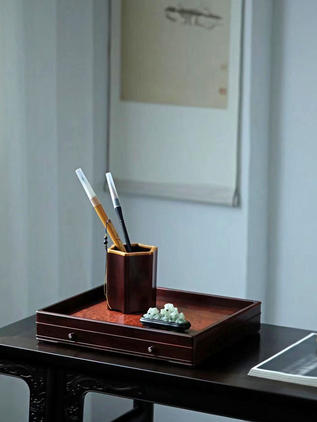 小葉紫檀嵌癭木素面文盤,紫光檀文盤