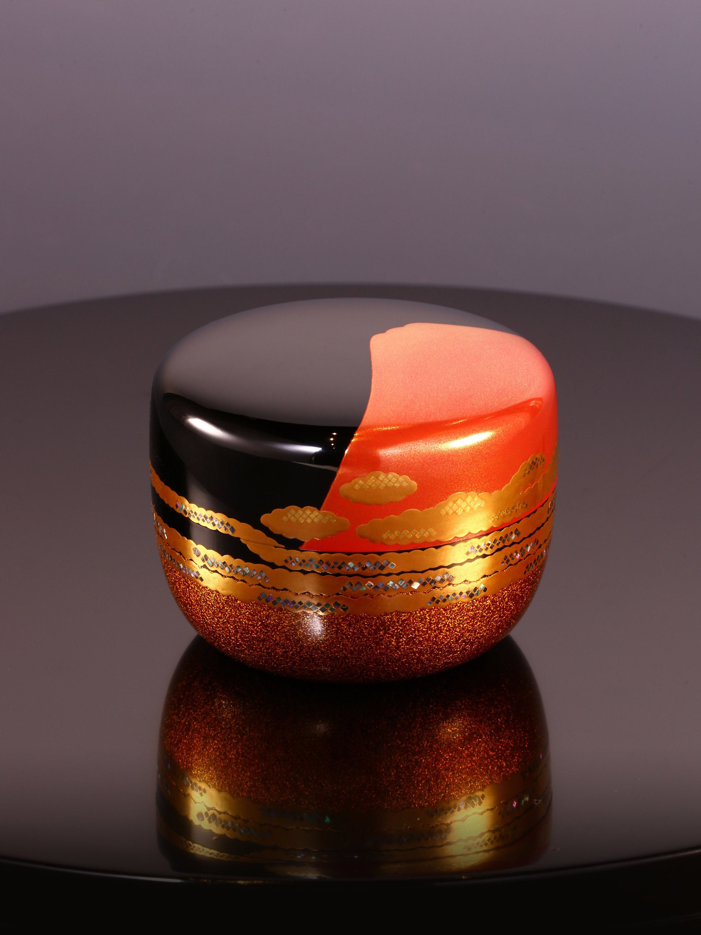 細川司光大漆金蒔繪金地茶棗大漆純銀邊茶盤