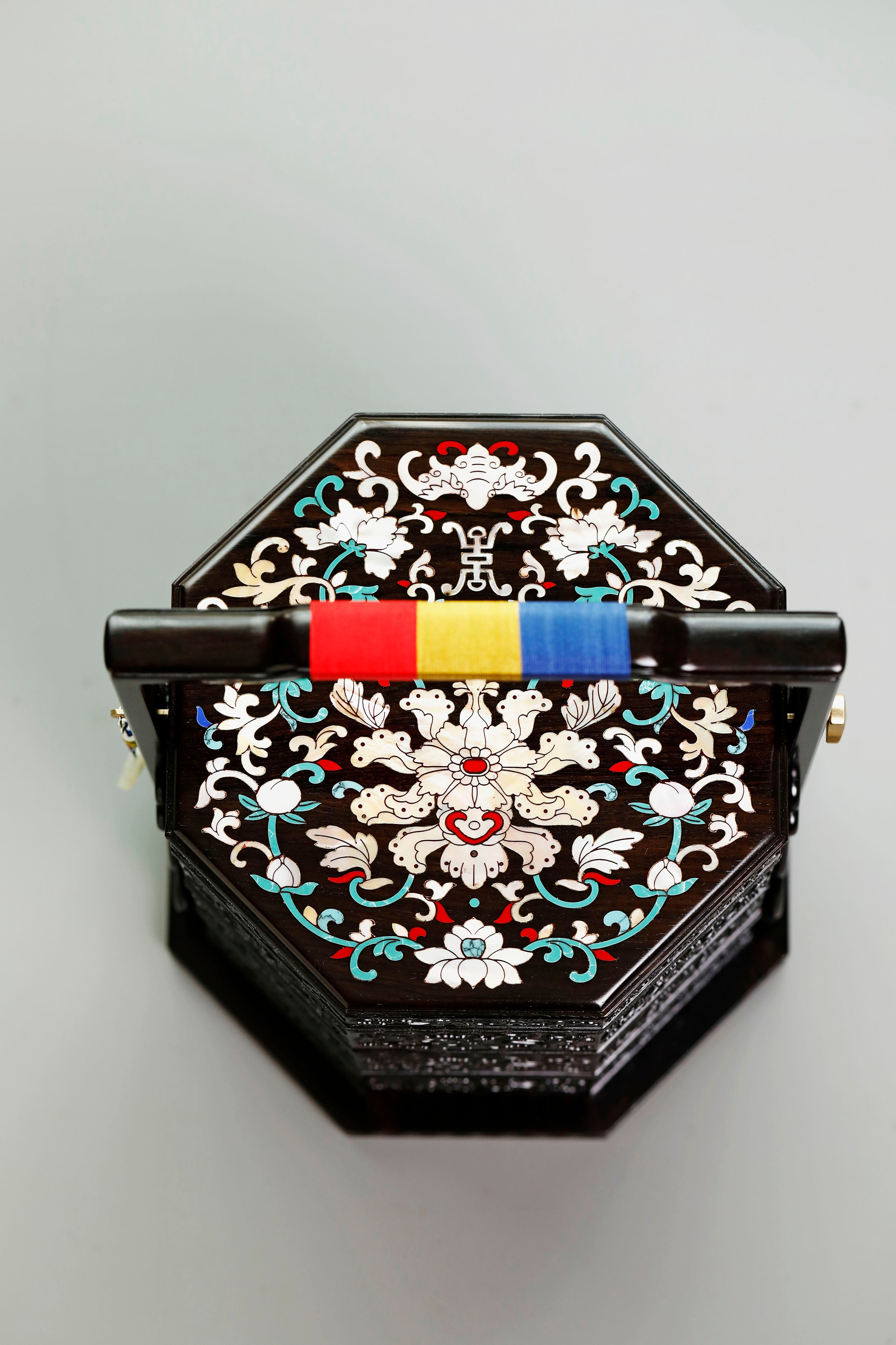 紫光檀嵌螺钿西番莲纹八角提盒