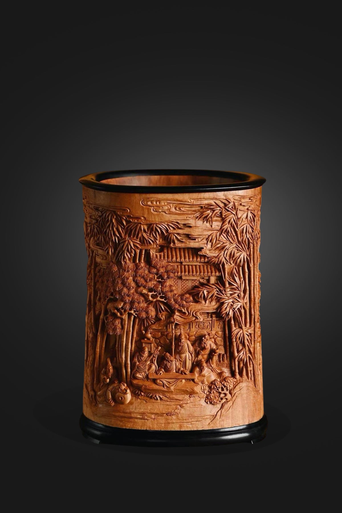 Deep‑Relief Carved Pen Holder of Seven Sages of the Bamboo Grove, Old‑Sandalwood