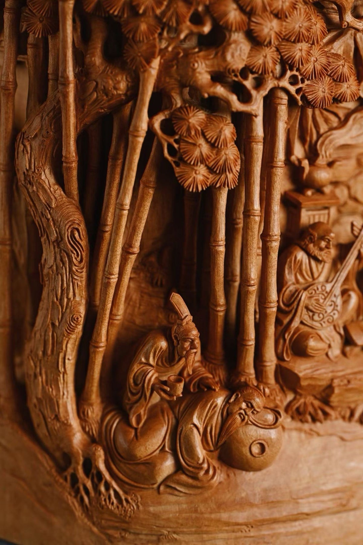 Deep‑Relief Carved Pen Holder of Seven Sages of the Bamboo Grove, Old‑Sandalwood