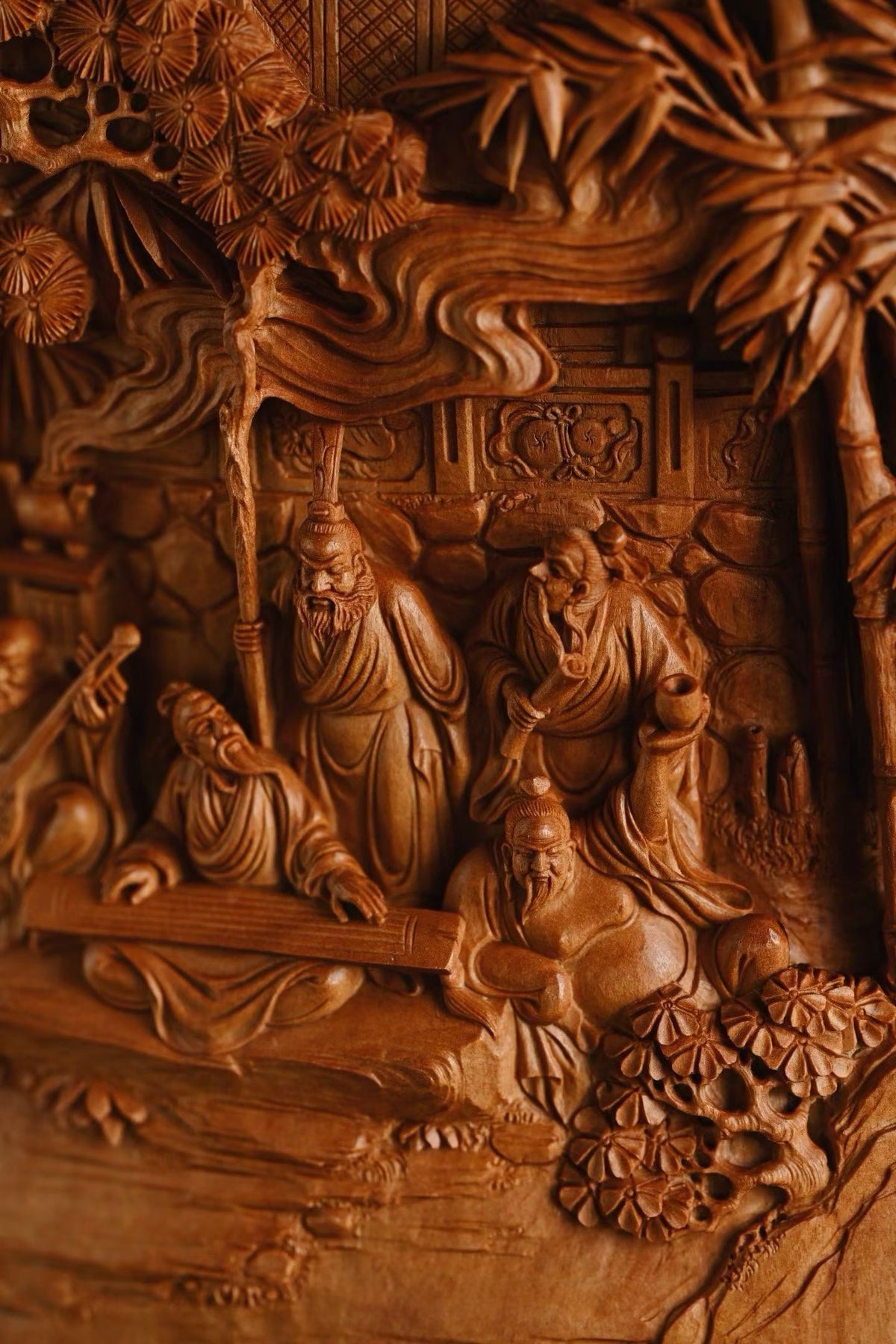 Deep‑Relief Carved Pen Holder of Seven Sages of the Bamboo Grove, Old‑Sandalwood
