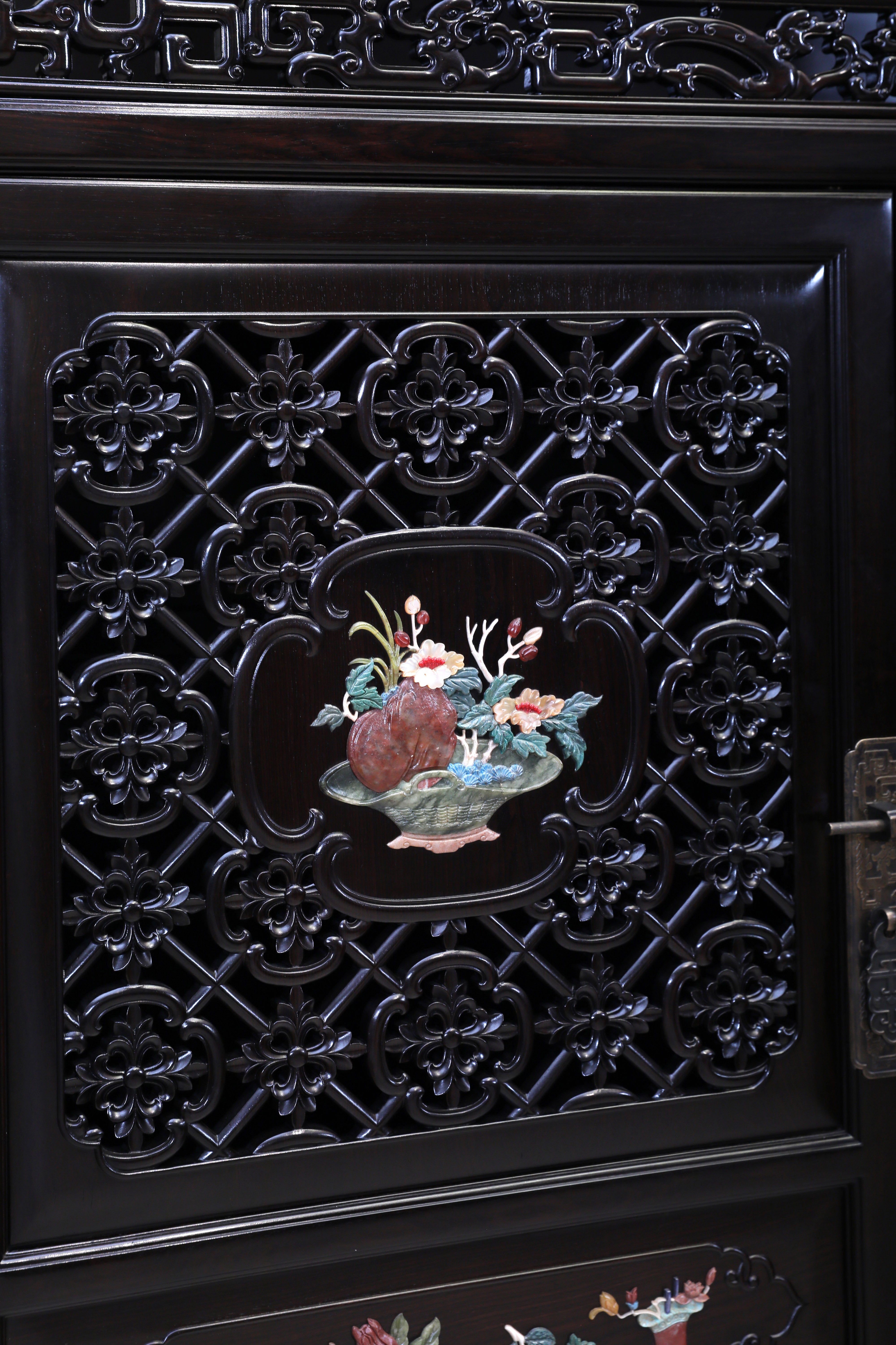 African Blackwood Wanli Cabinet with multi-treasure Inlay Antique Motif