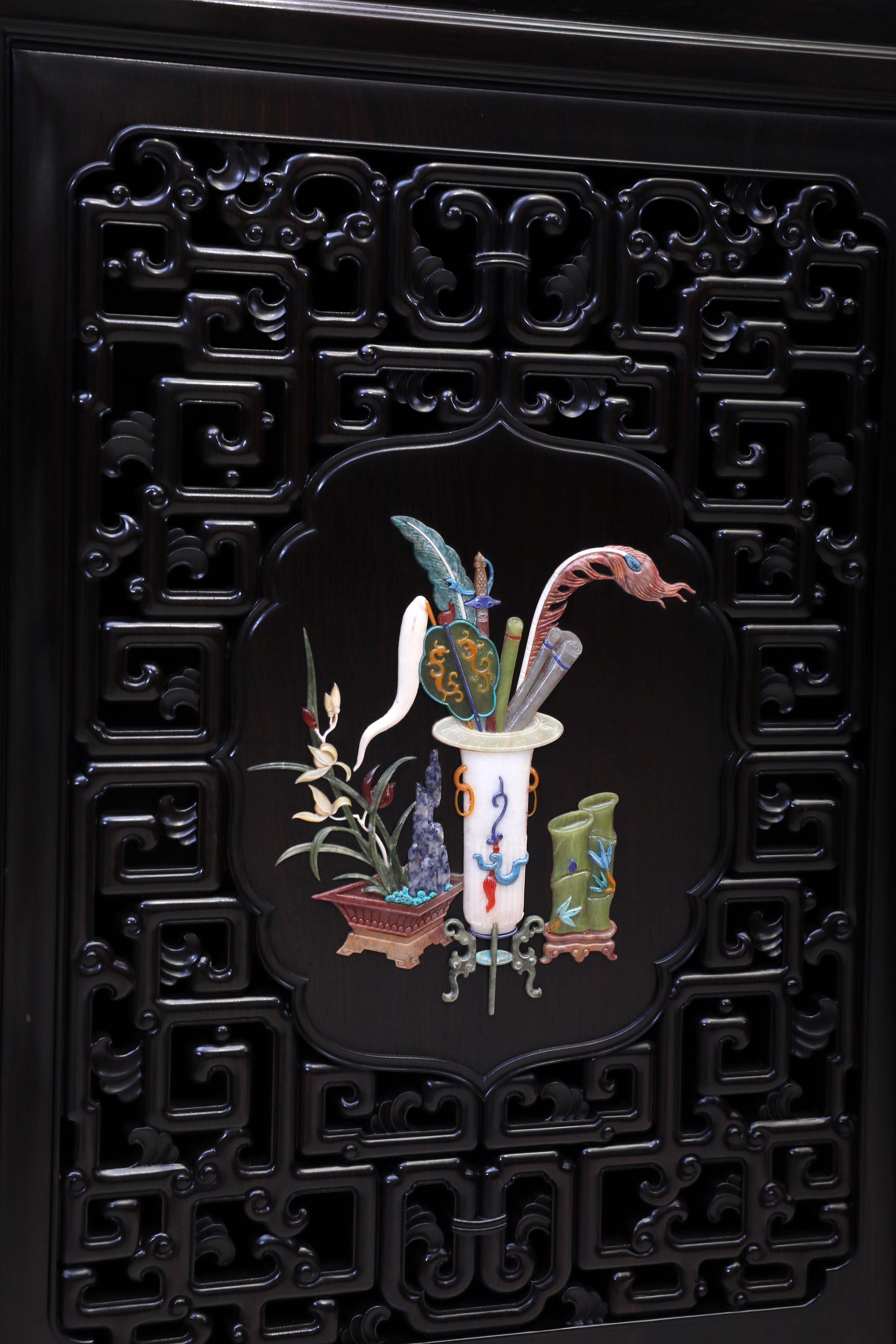 African Blackwood Wanli Cabinet with multi-treasure Inlay Antique Motif