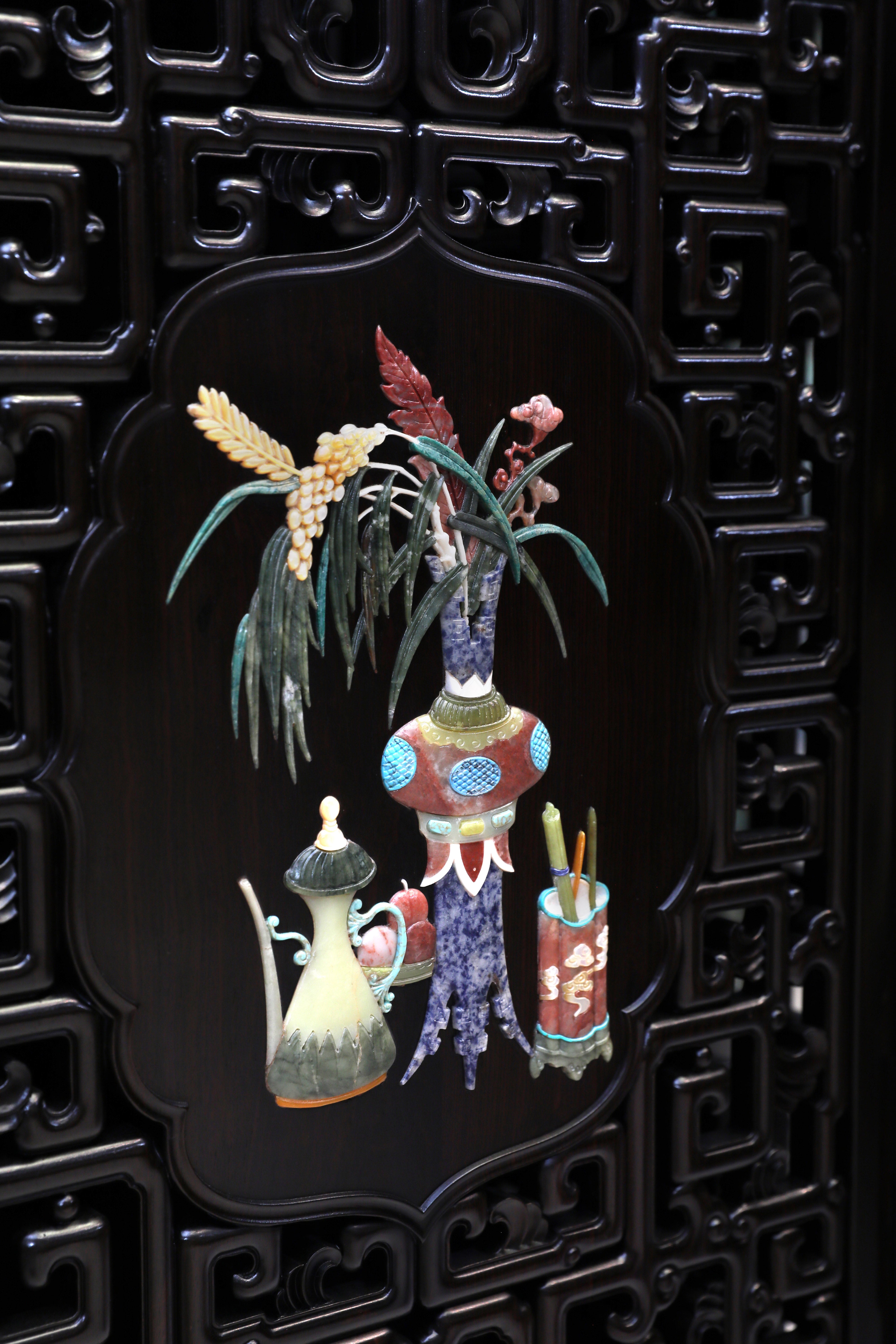 African Blackwood Wanli Cabinet with multi-treasure Inlay Antique Motif