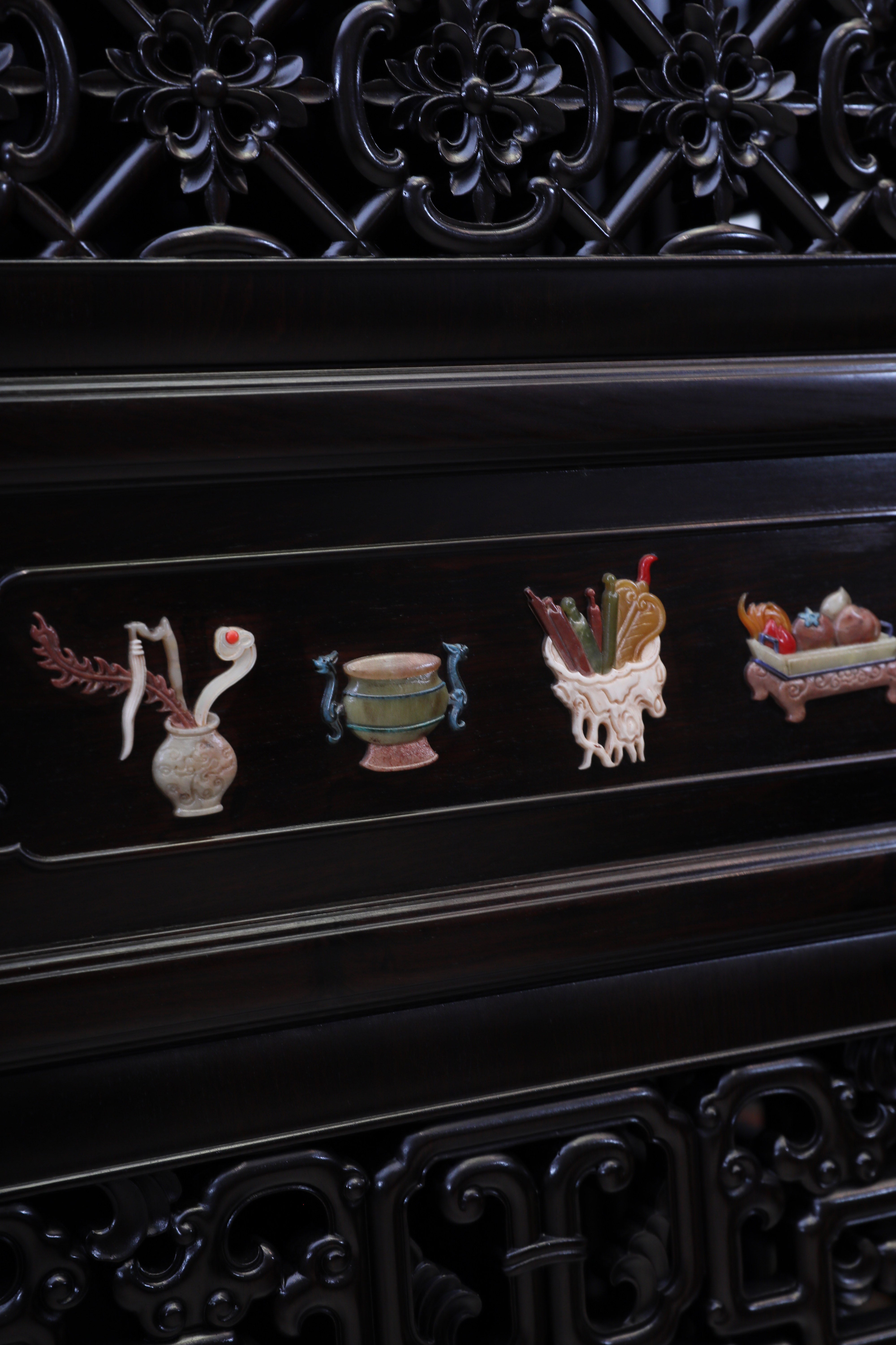 African Blackwood Wanli Cabinet with multi-treasure Inlay Antique Motif