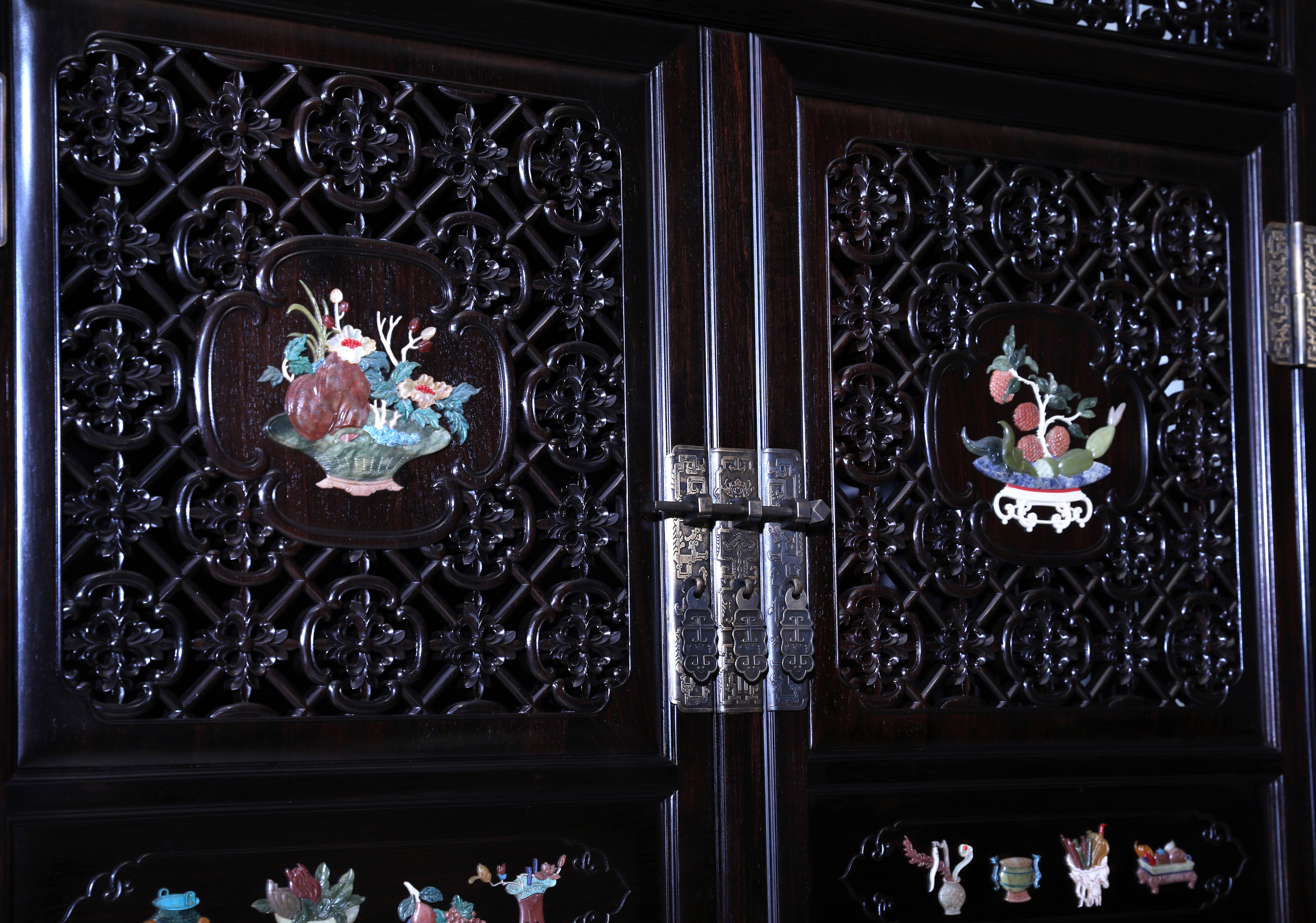 African Blackwood Wanli Cabinet with multi-treasure Inlay Antique Motif