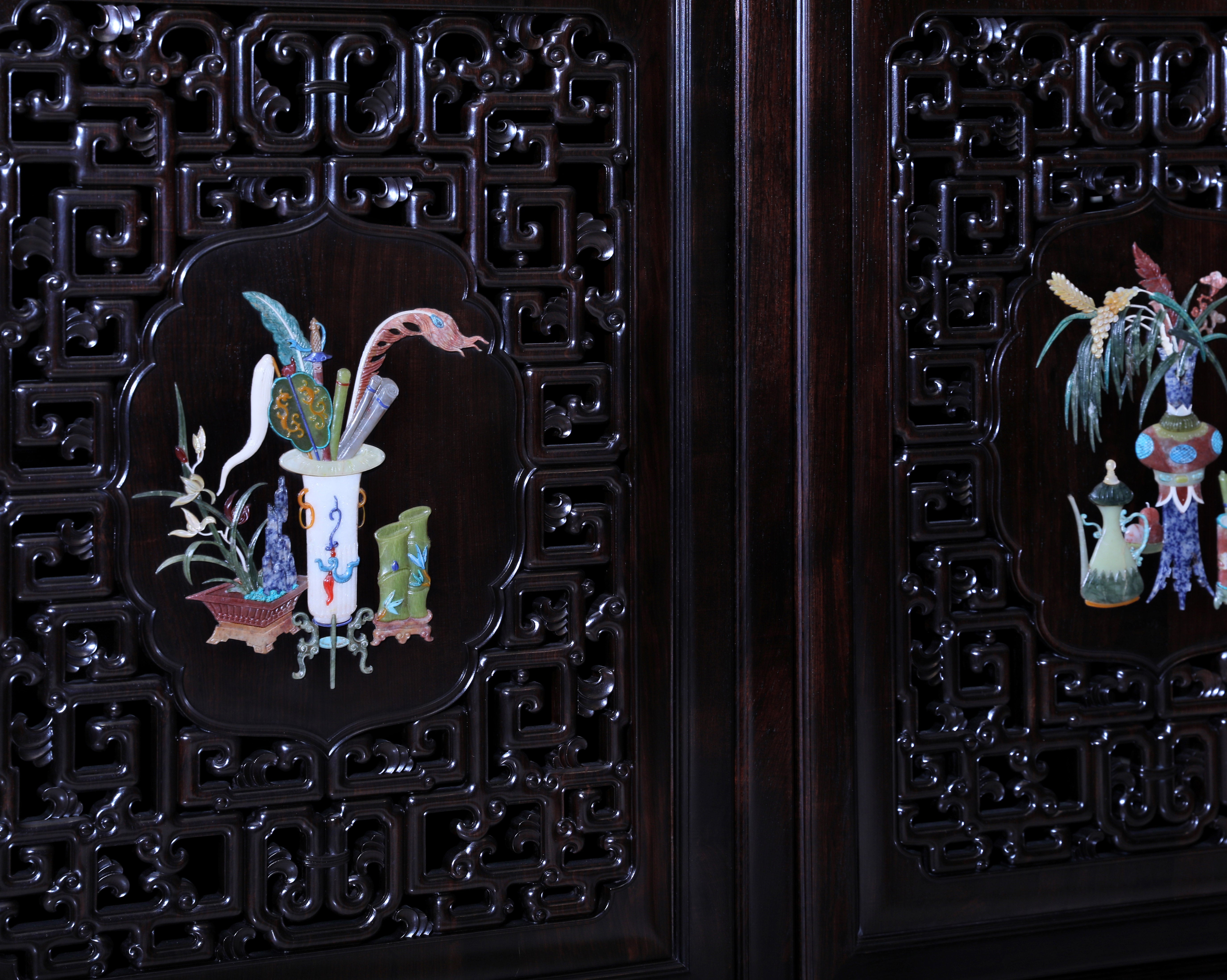 African Blackwood Wanli Cabinet with multi-treasure Inlay Antique Motif