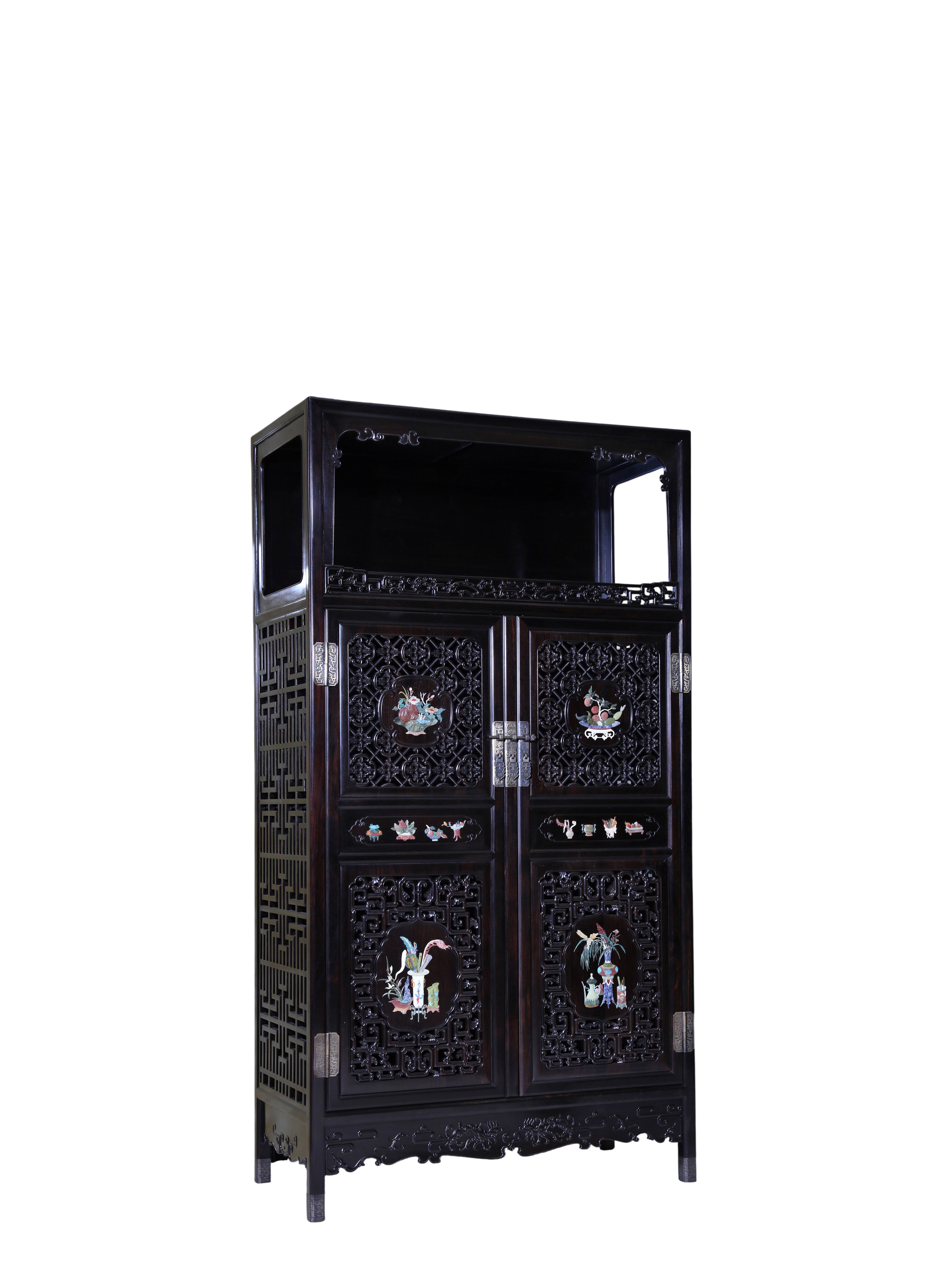 African Blackwood Wanli Cabinet with multi-treasure Inlay Antique Motif