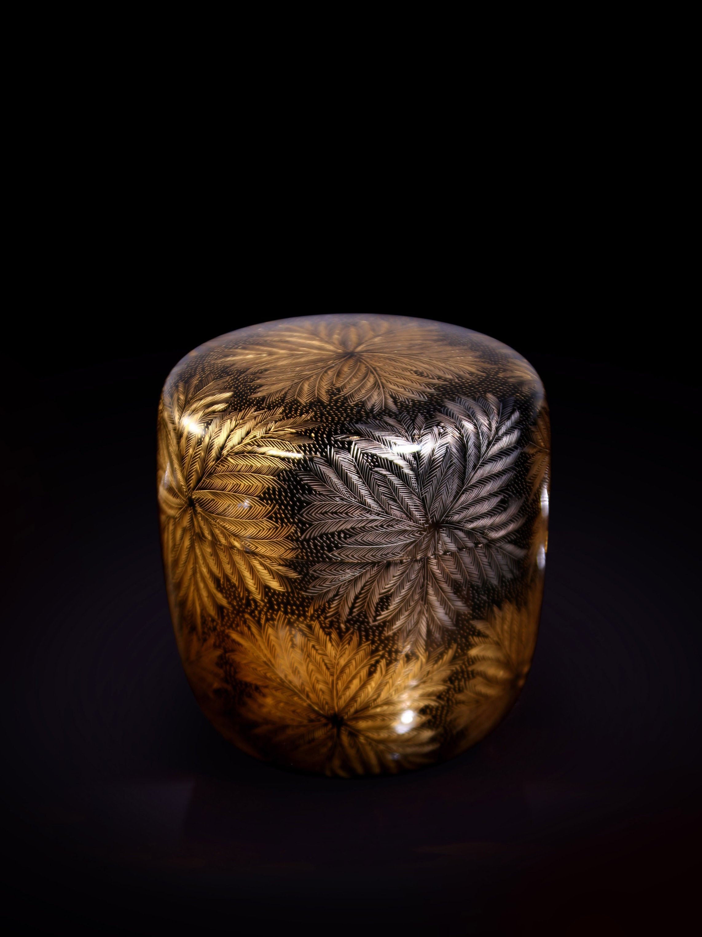 Japanese Showa Wajima painted fire tree silver flower Shen Jin tea date