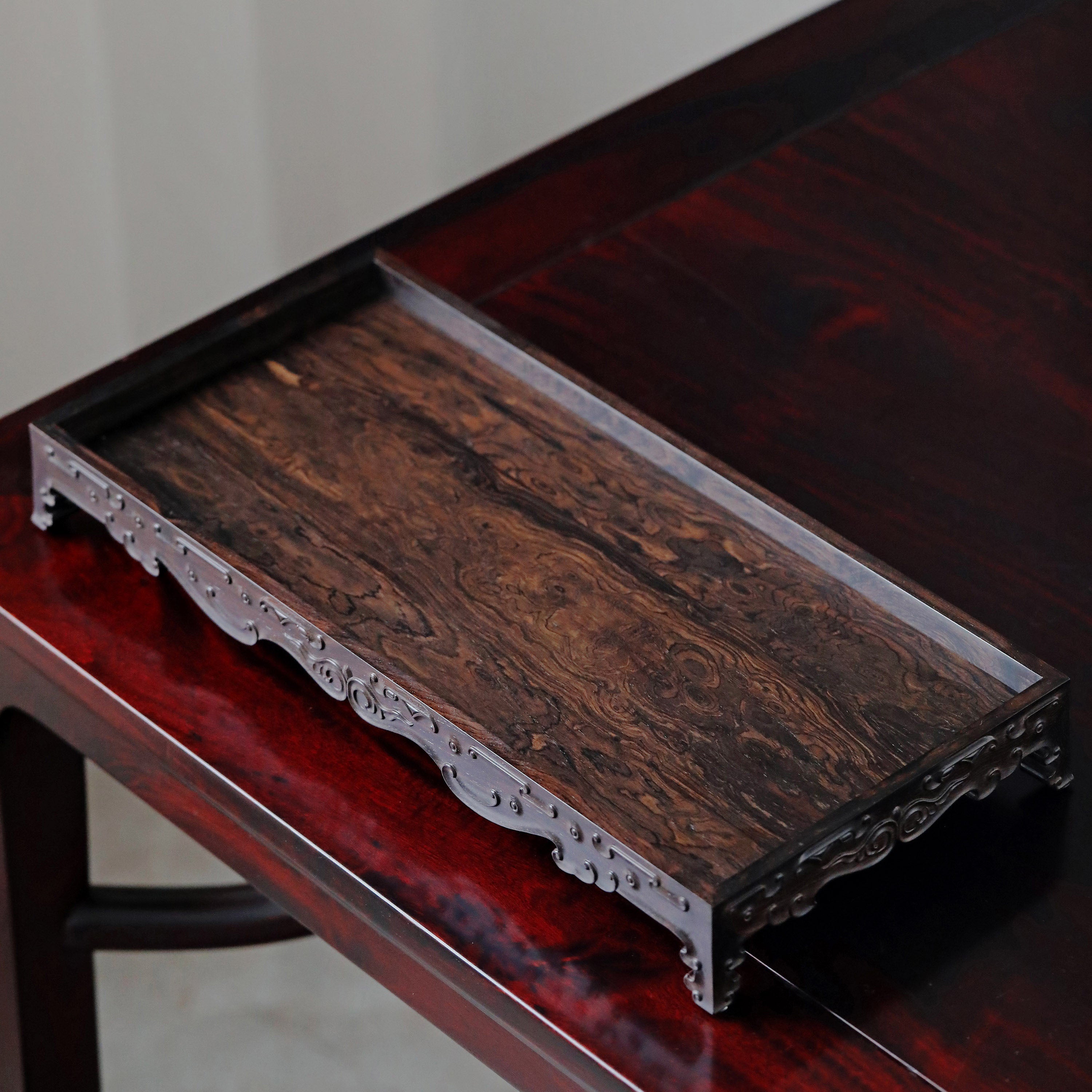 紫光檀如意卷草都承盘