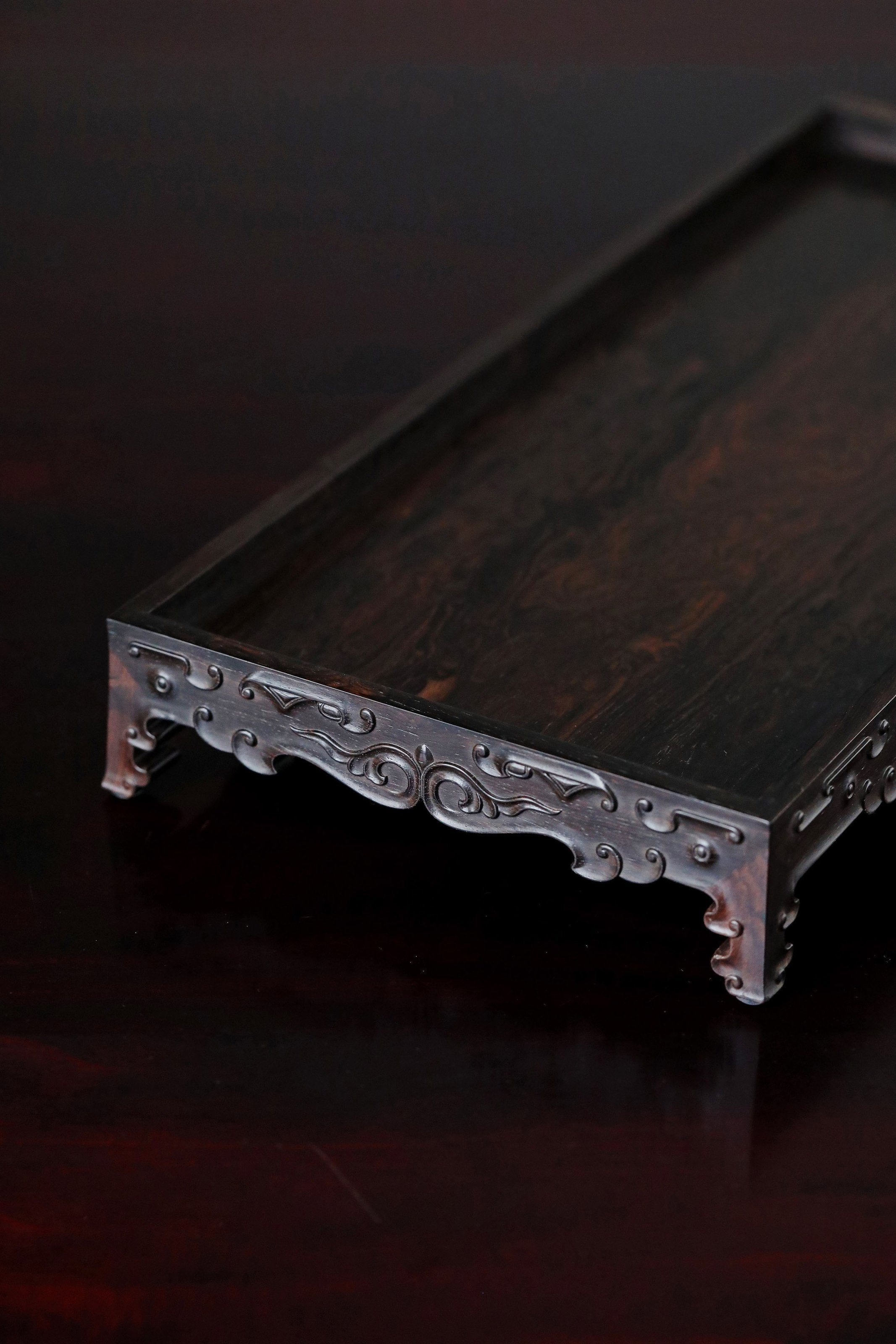 紫光檀如意卷草都承盘