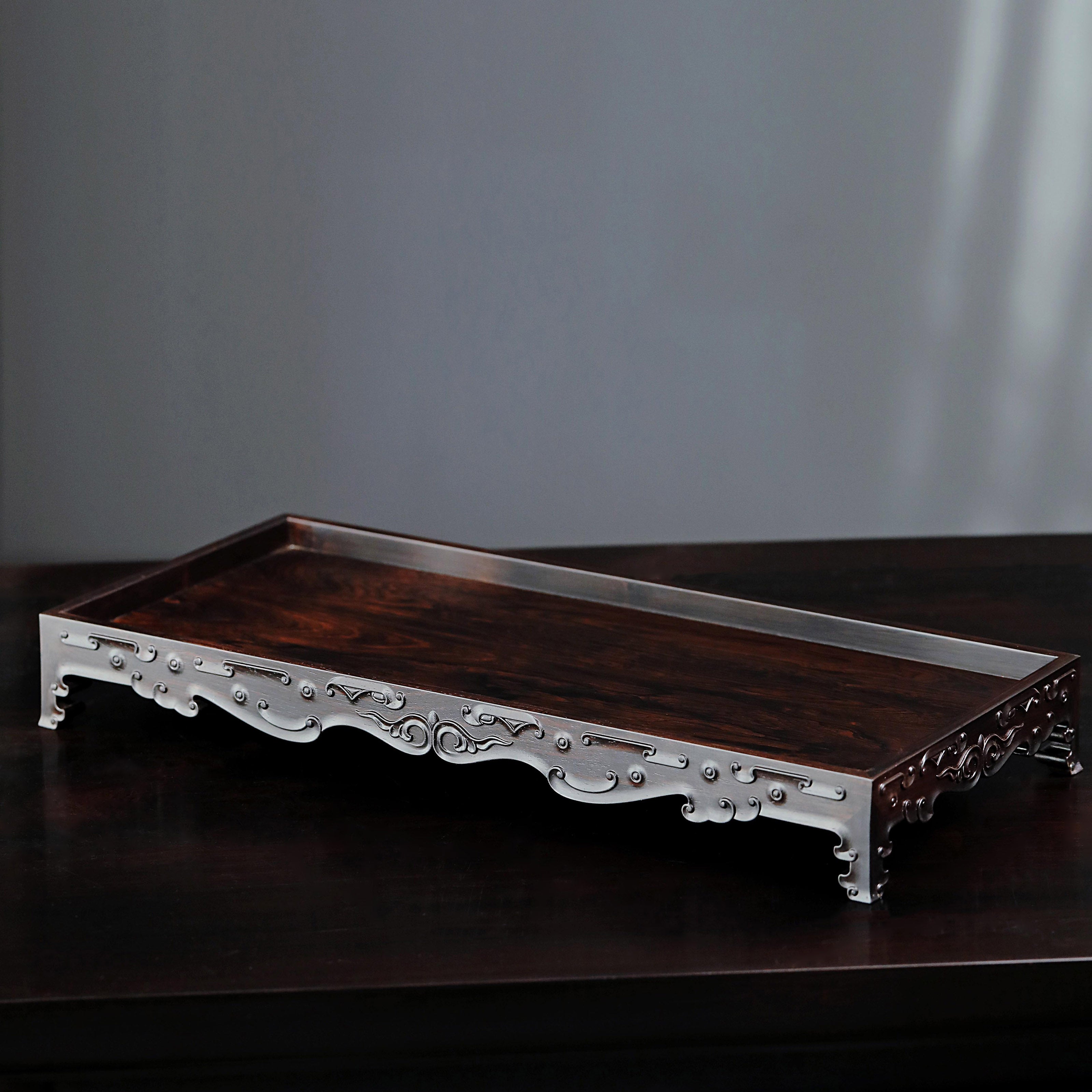 紫光檀如意卷草都承盘