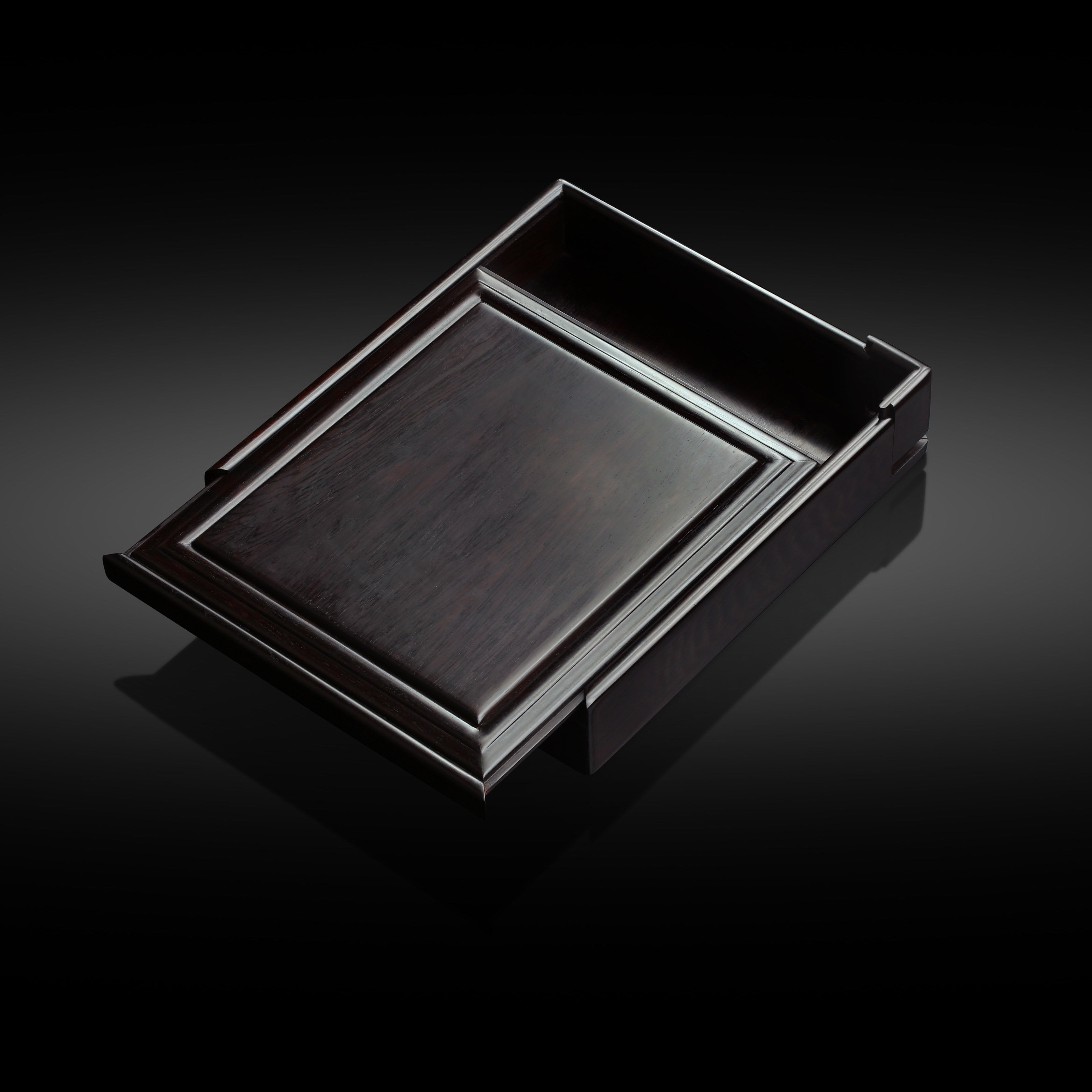 紫光檀素面抽拉茶盒