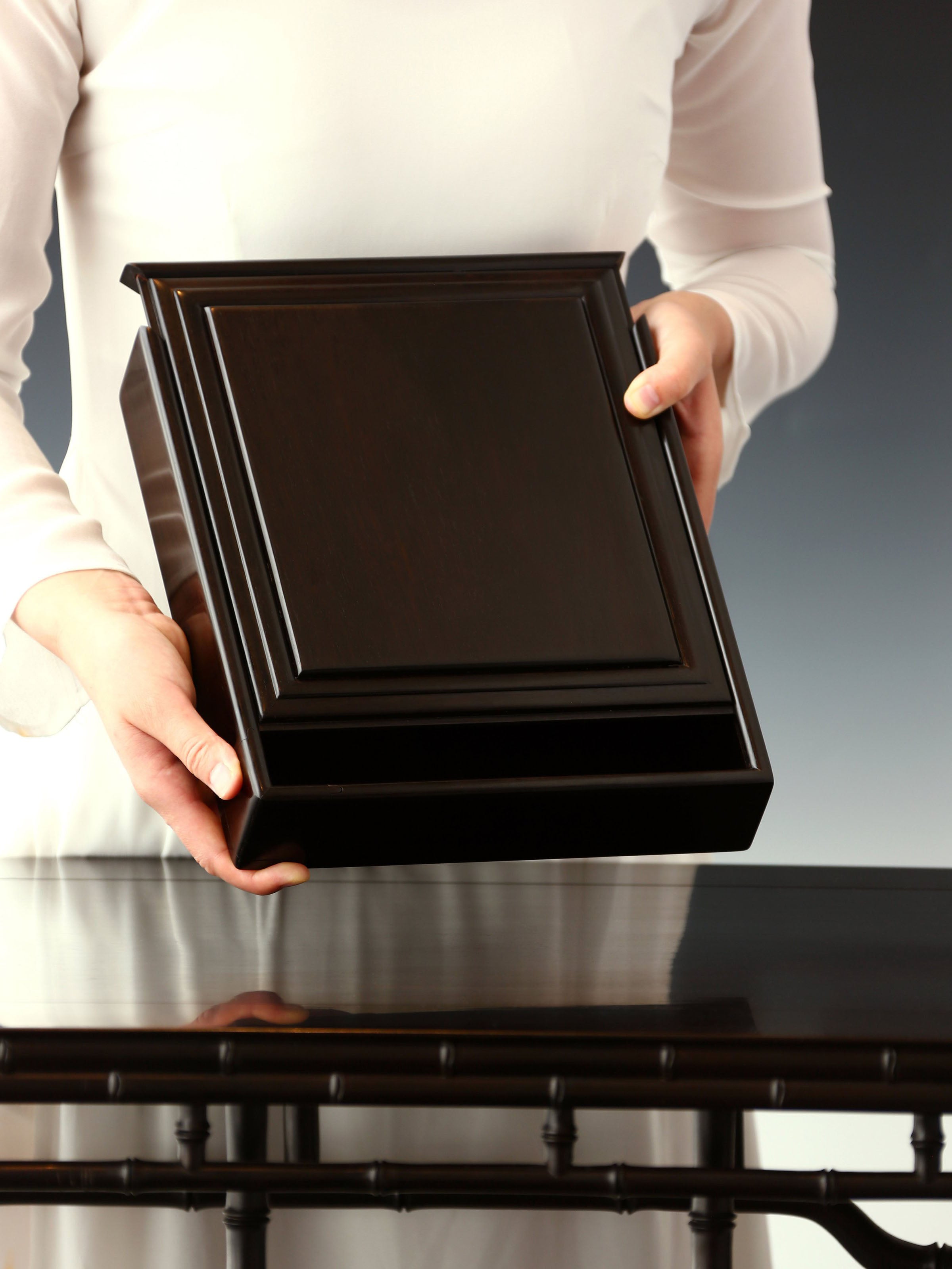 紫光檀素面抽拉茶盒