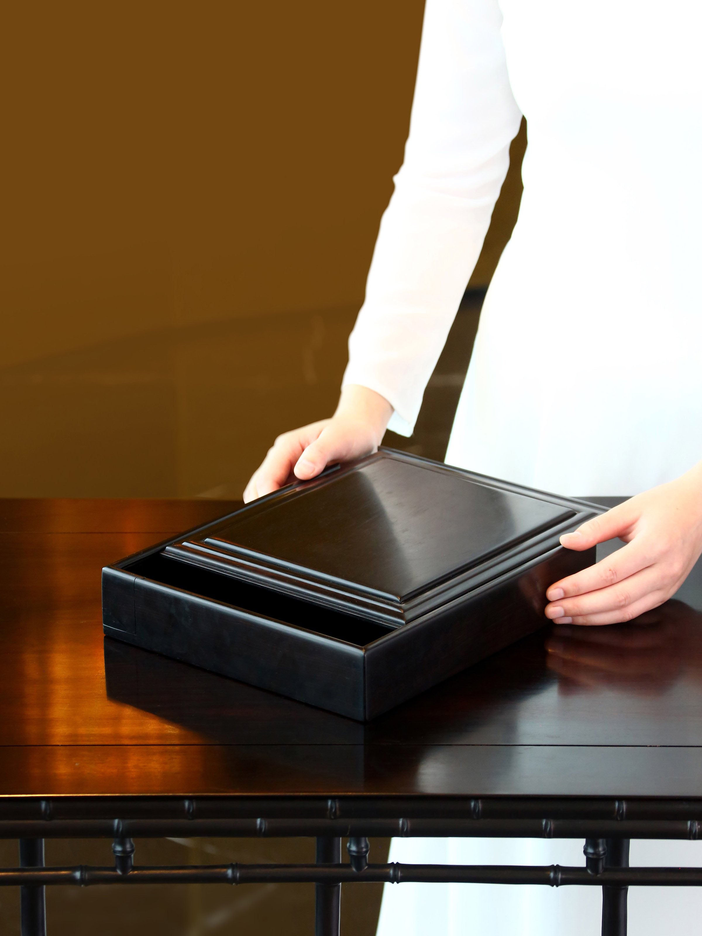 紫光檀素面抽拉茶盒