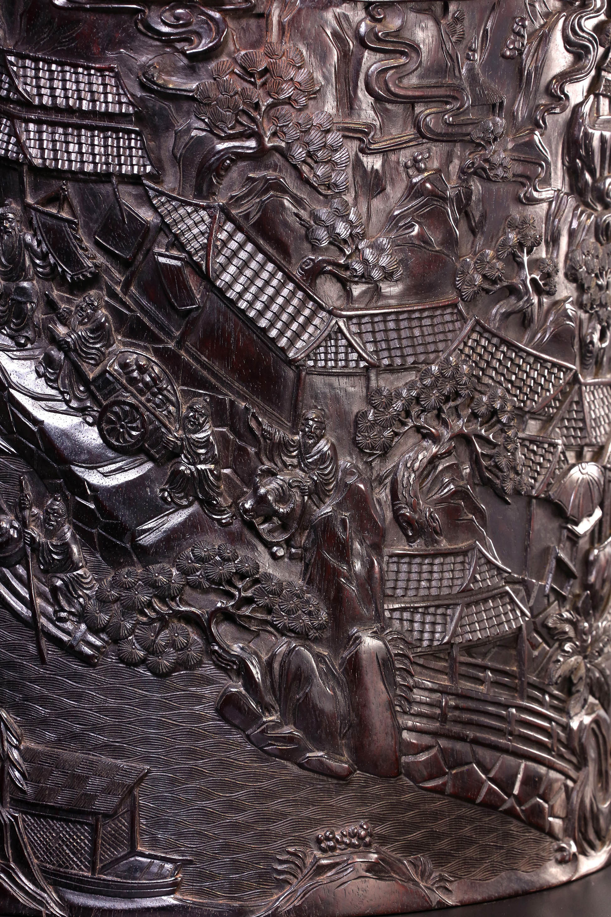 印度小叶紫檀清明上河图笔筒