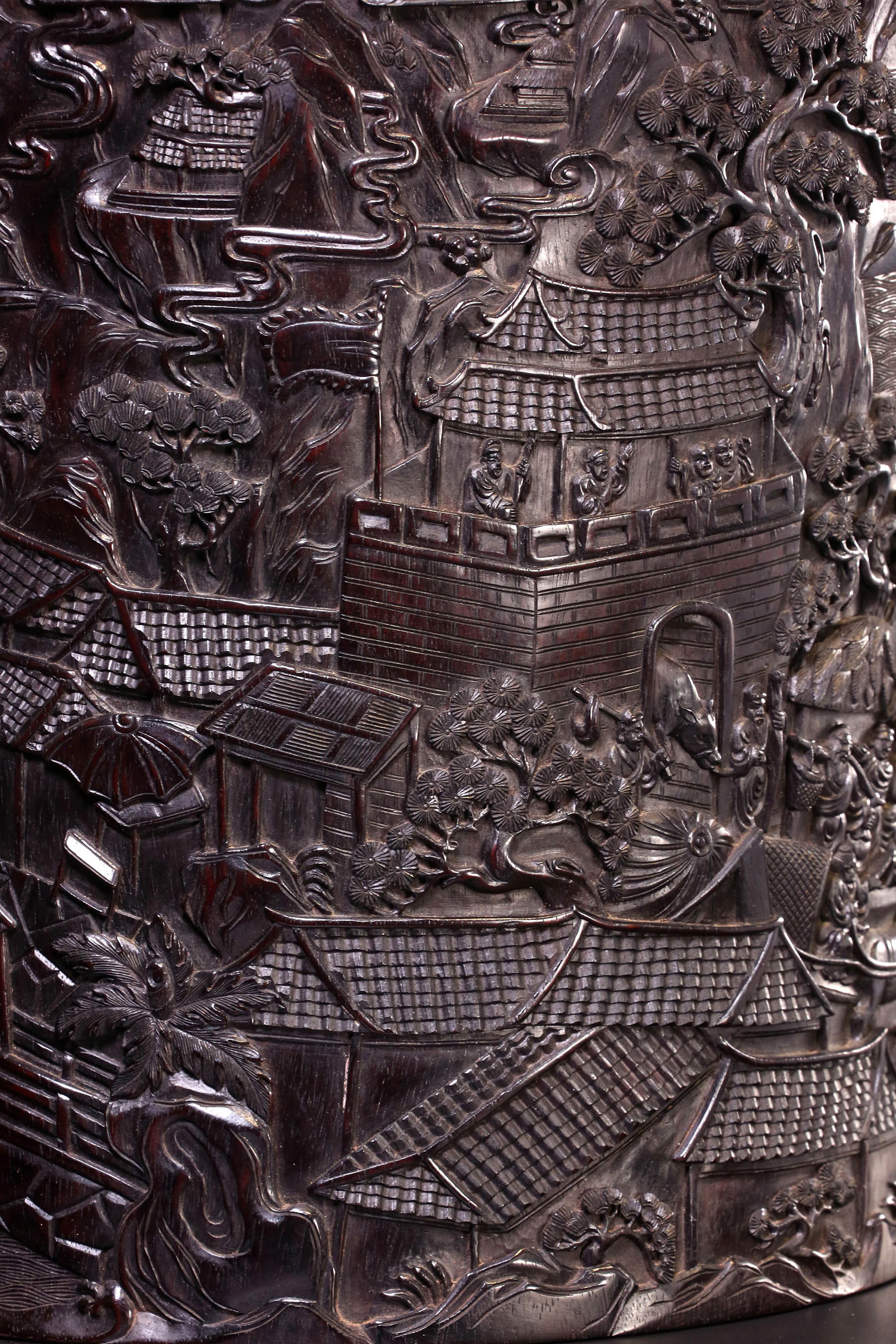 印度小叶紫檀清明上河图笔筒