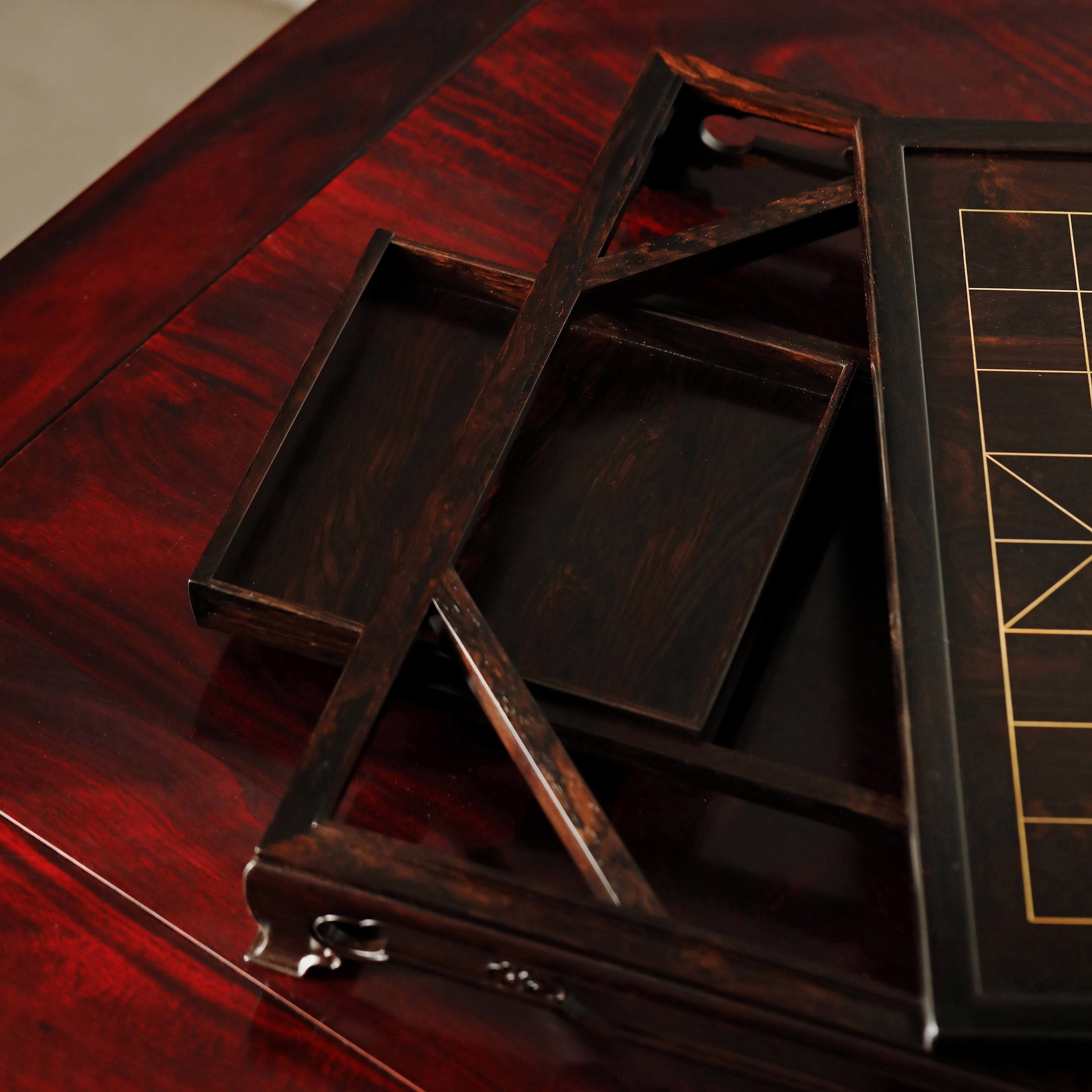 紫光檀双用两屉棋盘