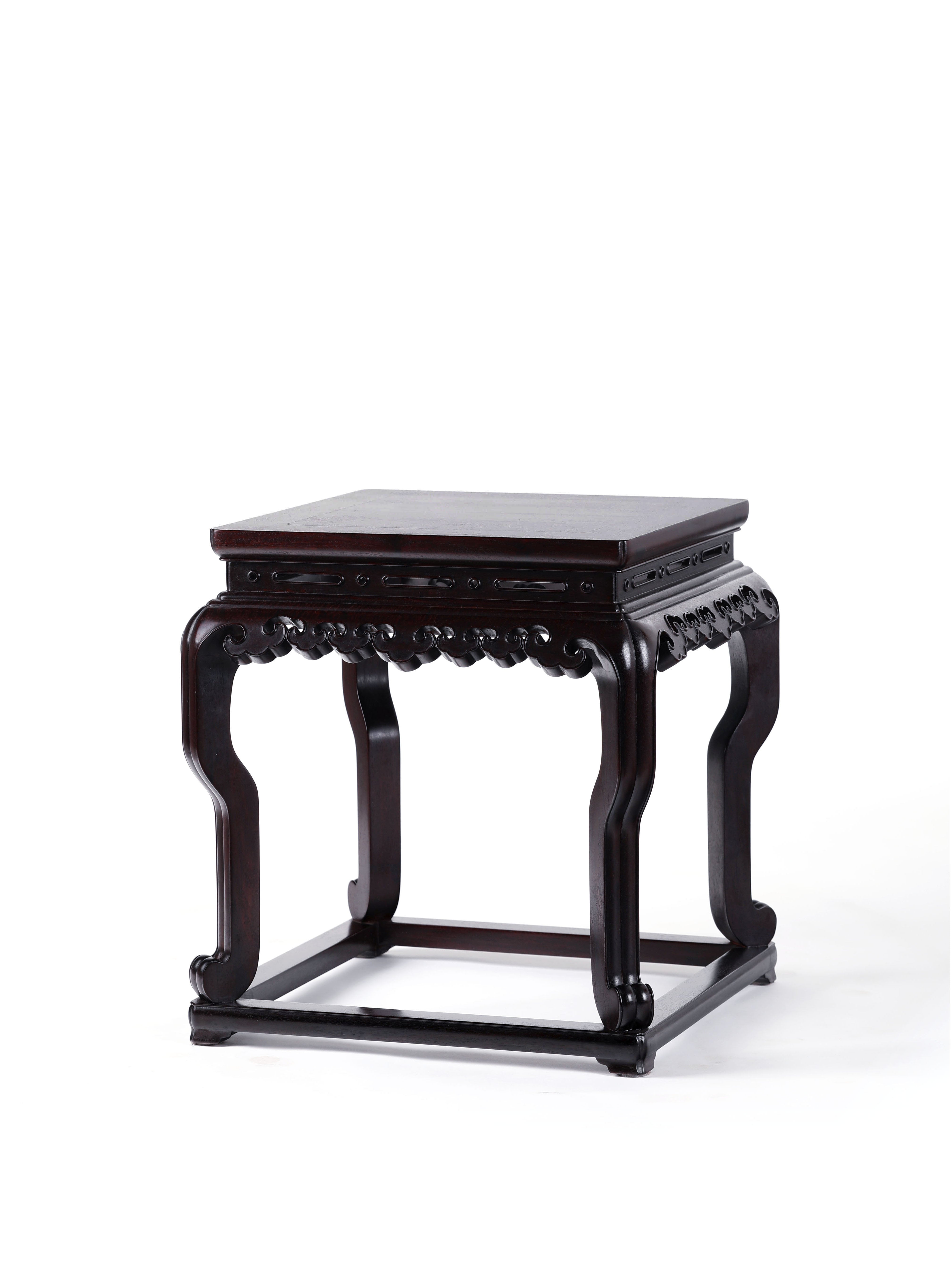 Zambian rosewood square stool with ruyi pattern